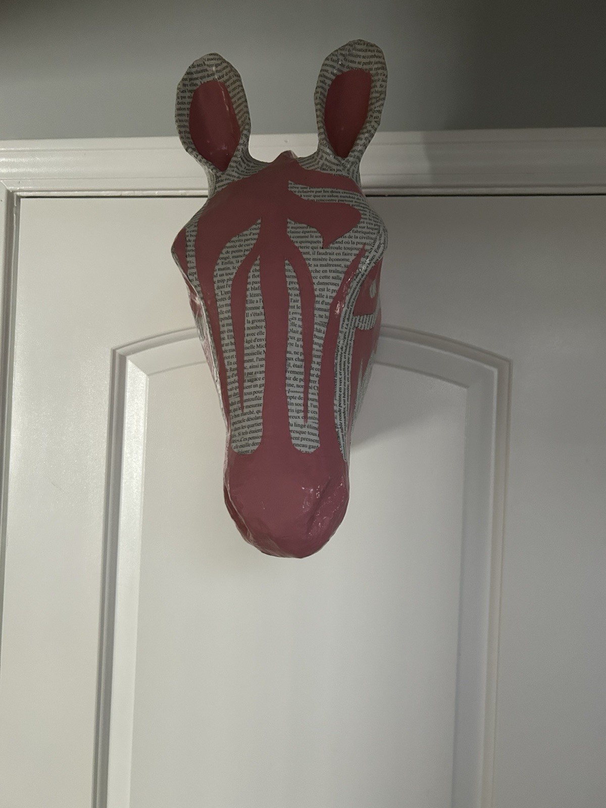 Pink/White Zebra Head Wall-Mounted Decorative Paper-Mache Head Painted