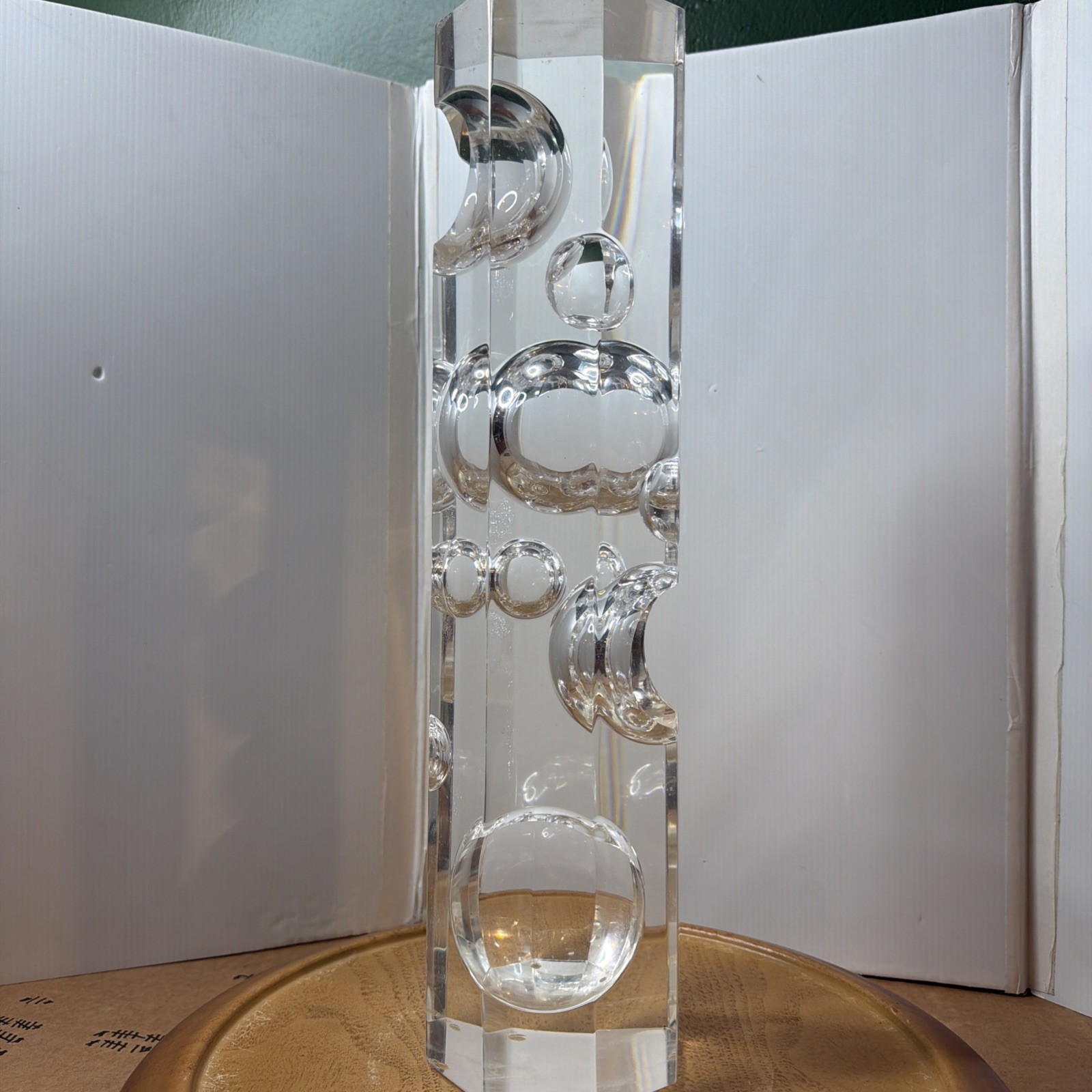 Vintage Mid Century Modern Lucite Bubble Sculpture 8-Sided Geometric Art