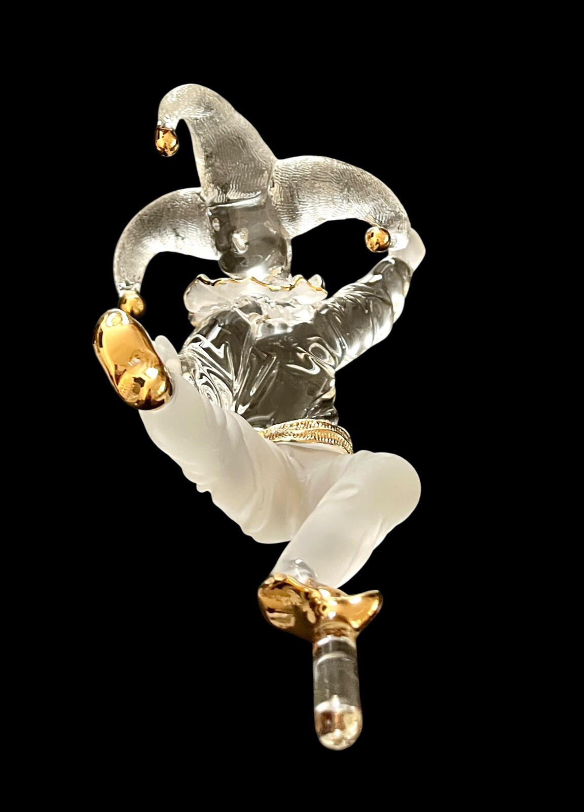 Rare Vintage James Lawrence Clear Frosted Glass Jester Sculpture w/Signed Base