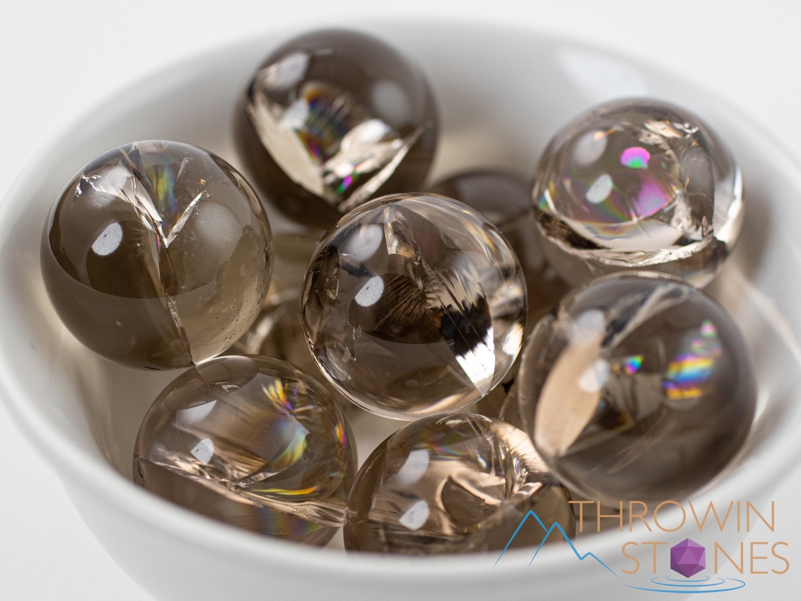 SMOKY QUARTZ Crystal Ball Sphere w Rainbow Flash, Divination, Gift, Decor, E1812