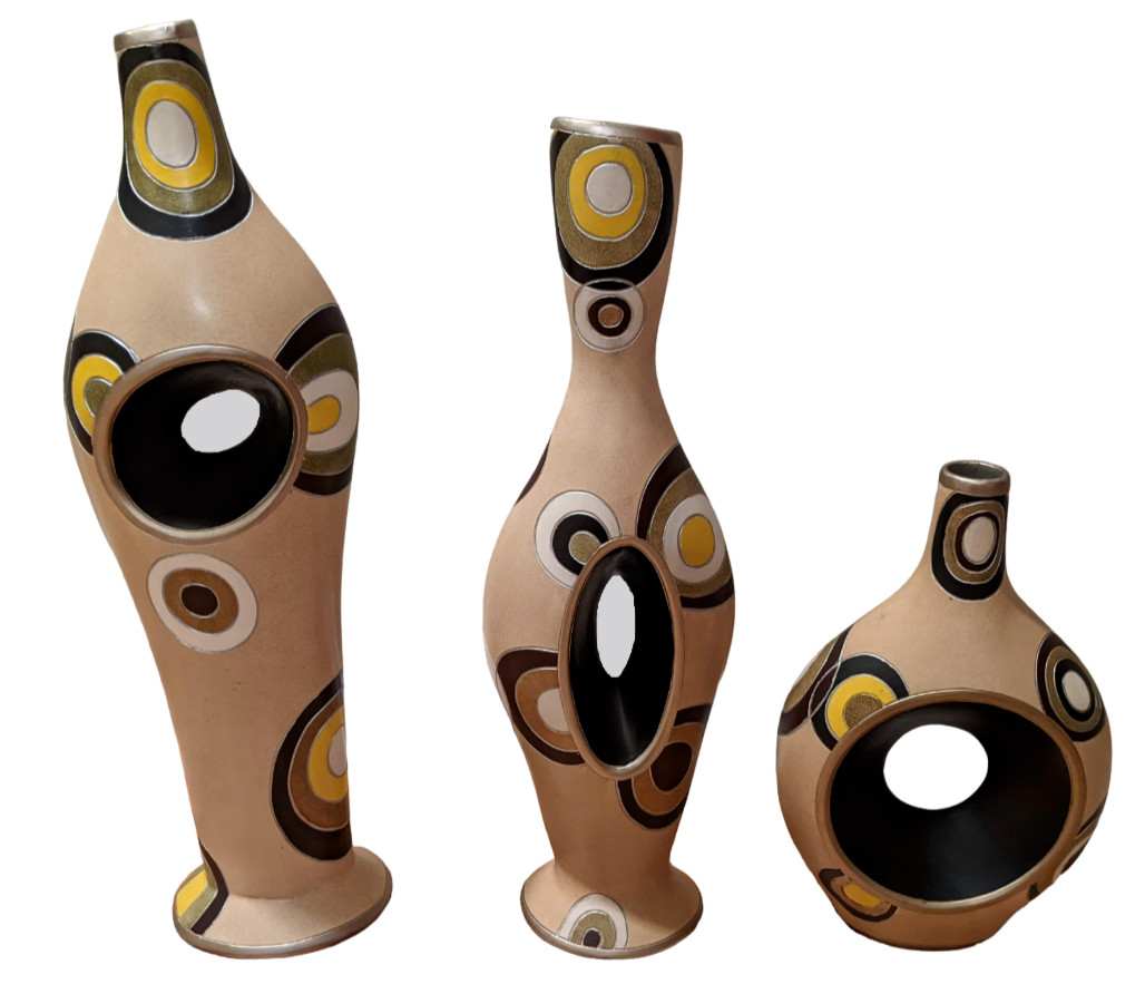 Artmax Sculptural Vase Set of 3 by Richard Chan Modern Retro Decor RARE