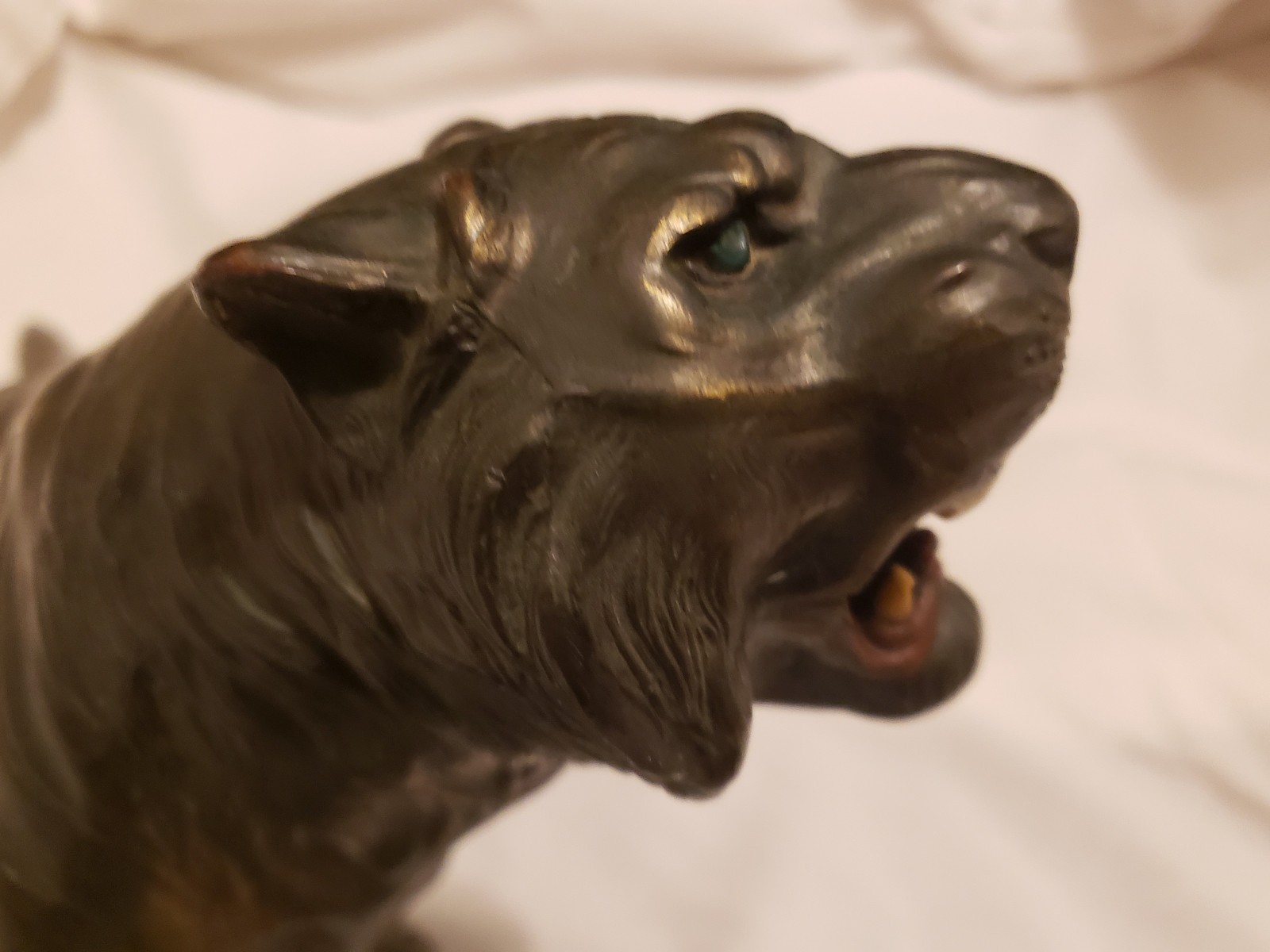Art Deco Spelter Tiger Sculpture Bronzed Metal Animalier Figure Roaring C 1930s