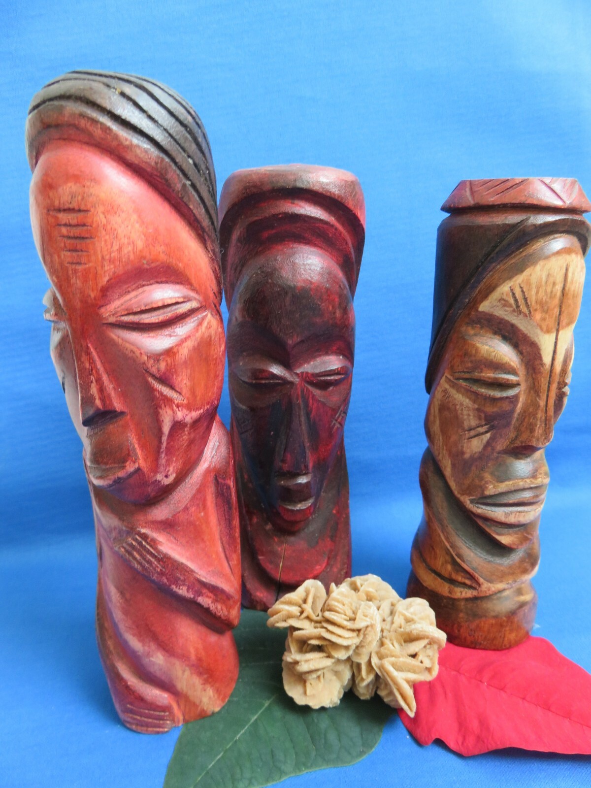 CONGO Carving SCULPTURES AFRICAN LOT OF 3 FREE STANDING Ethnic Art