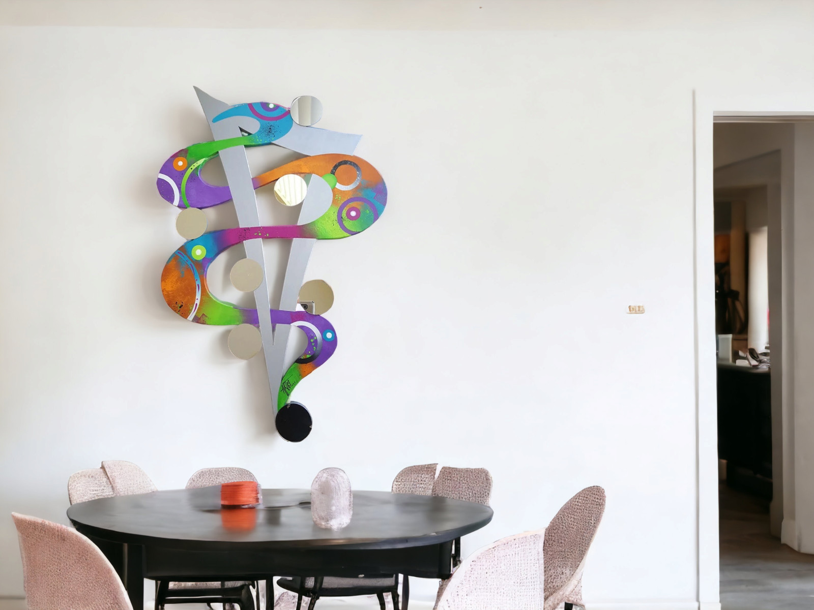 Colorful Abstract Wall Sculpture with Mirror accents 48×31 by Art69