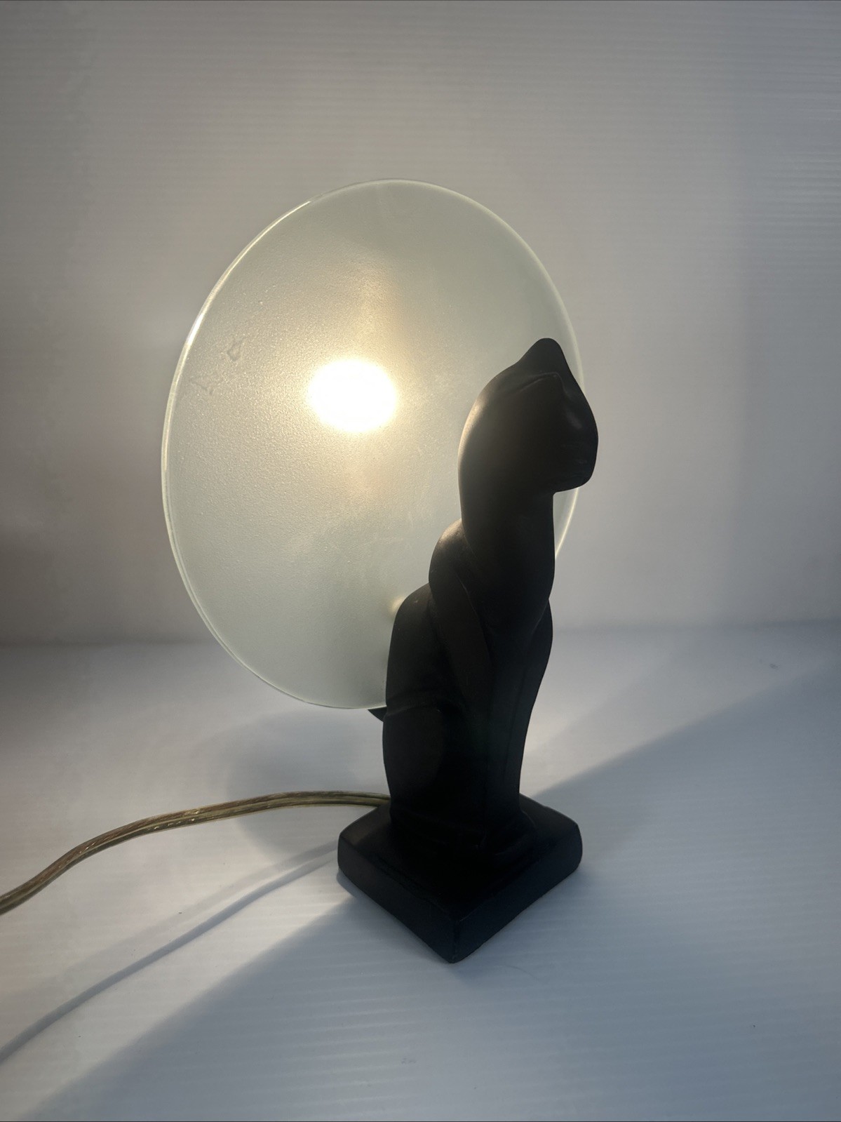 Art Deco Bronze Cat Moon Lamp Feline Sculpture Light Early Vintage 1920s