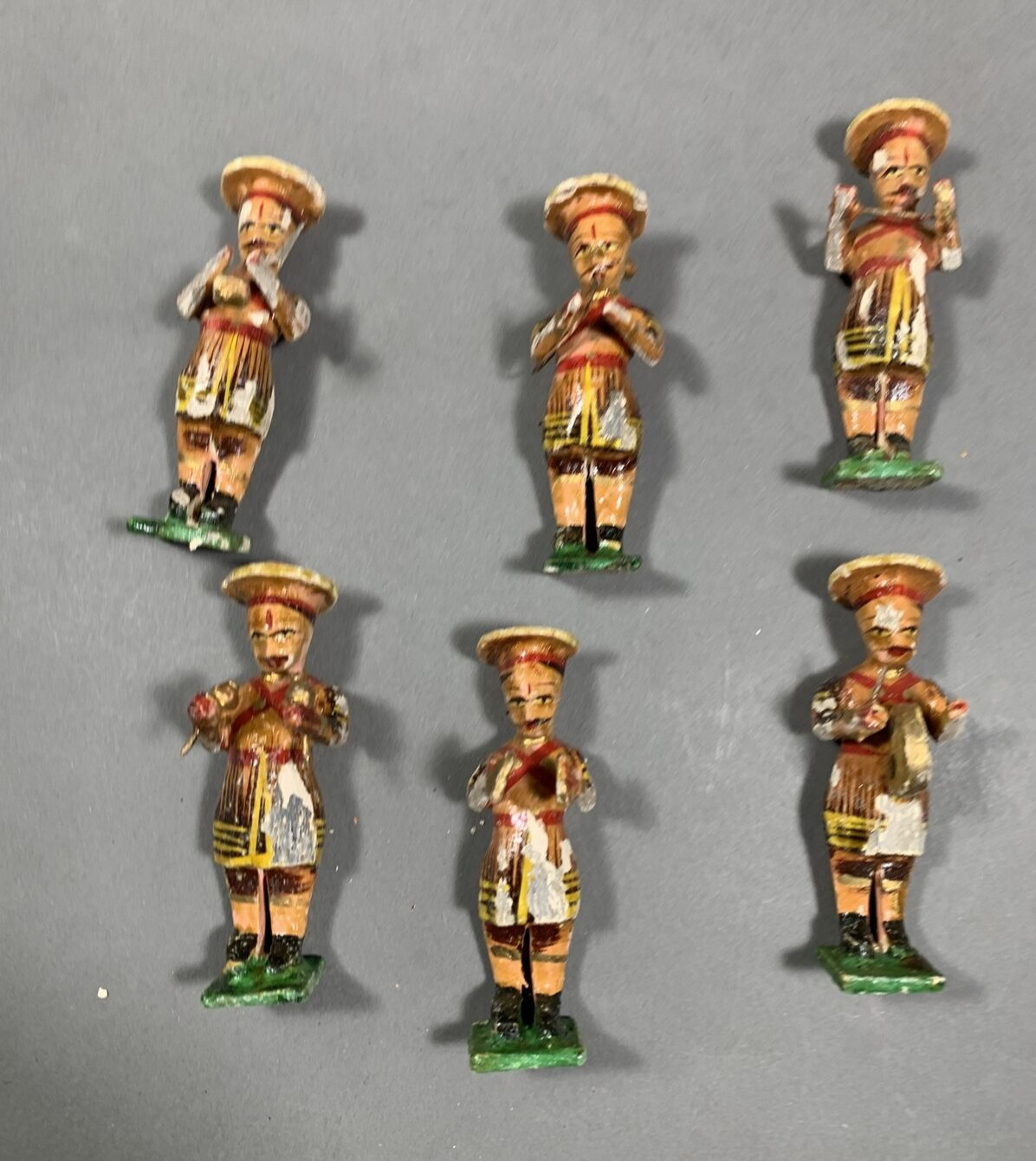 Vintage Musician Band Folk Art Military Figures India Lot 6 Carved Wood Handmade