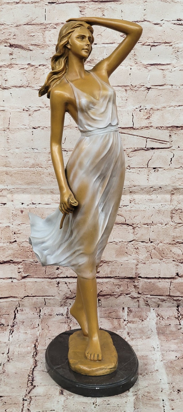 Elegant Woman Holding Rose Bronze Sculpture Realistic Female Figurine Home Gift