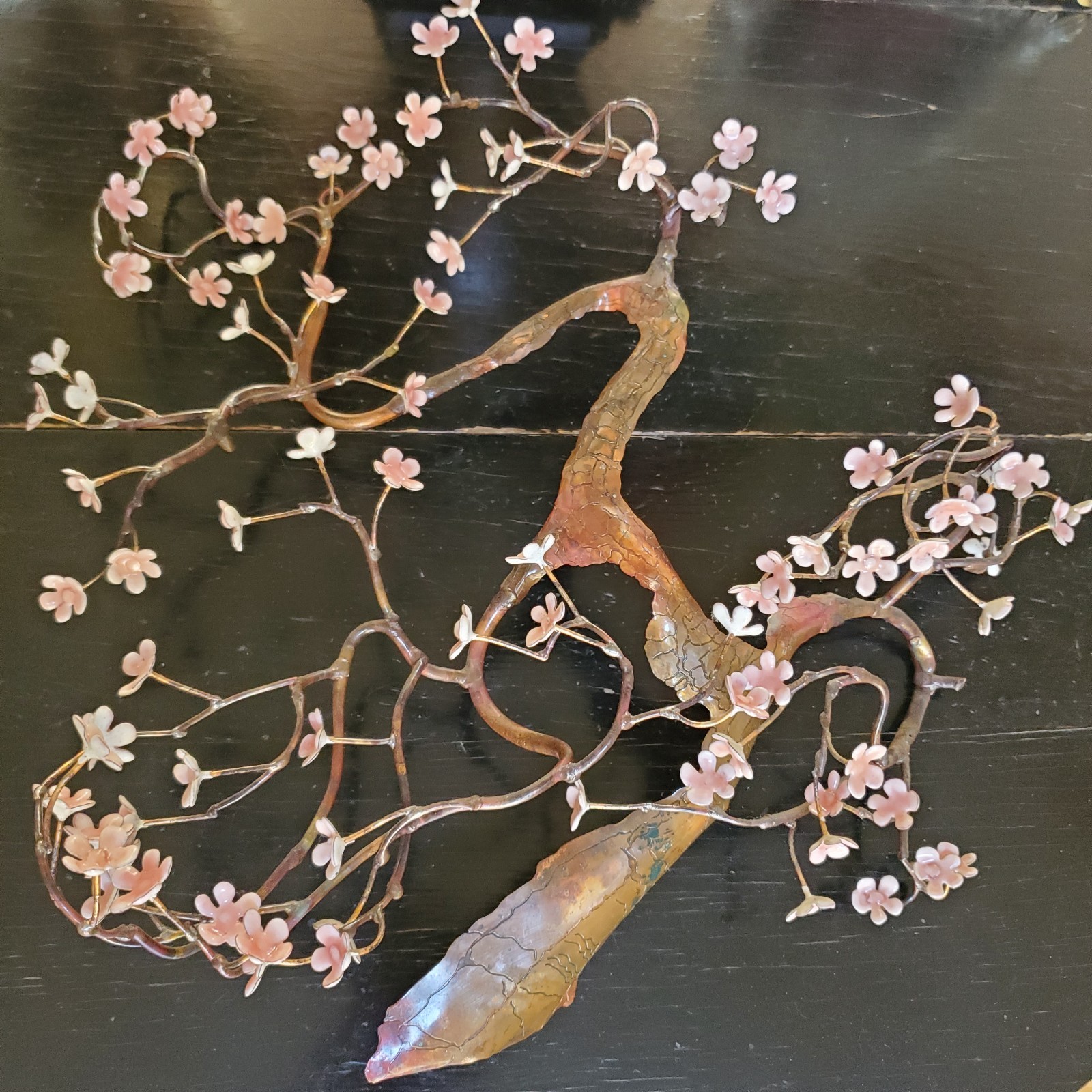 Bovano of Cheshire Blooming Bonsai Metal Tree Sculpture Pink White Flowers