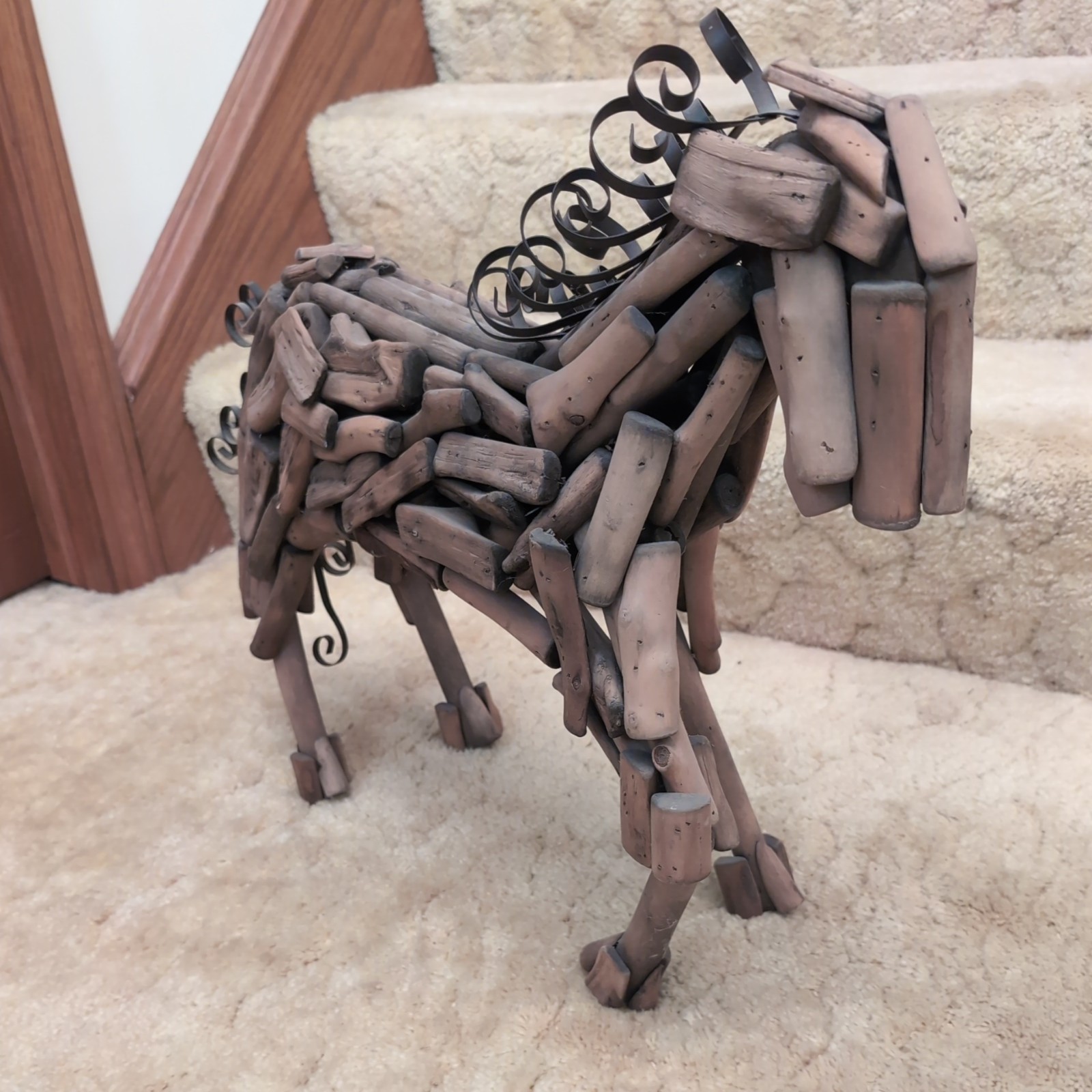Large Free Standing Driftwood Horse Wood Modern Art Sculpture Metal Mane & Tail
