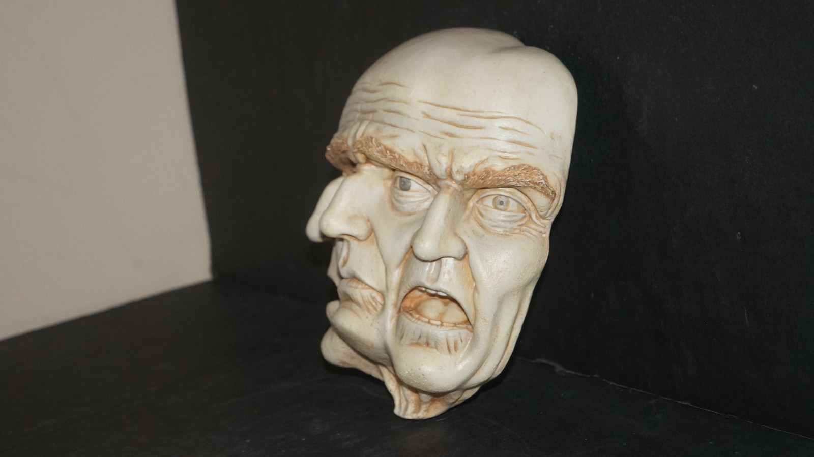 3-Faced Three Face Man Wall Art Figural Sculpture Figurine