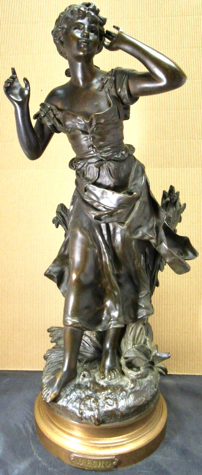 L&rsquo;ECHO ORIGINAL BRONZE WOMAN STATUE MATHURIN MOREAU 21.5 INCHES 1880 VERY GOOD