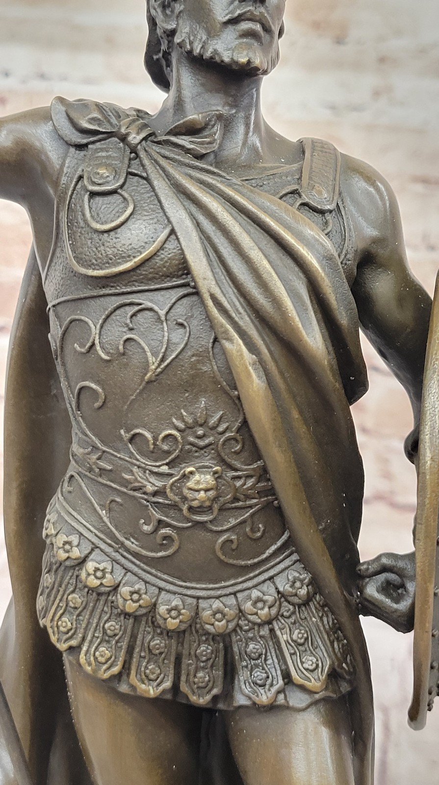 VINTAGE BRONZE BUST SIGNED MARBLE BASE ROMAN / GREEK BEARDED MAN SOLDIER FIGURE