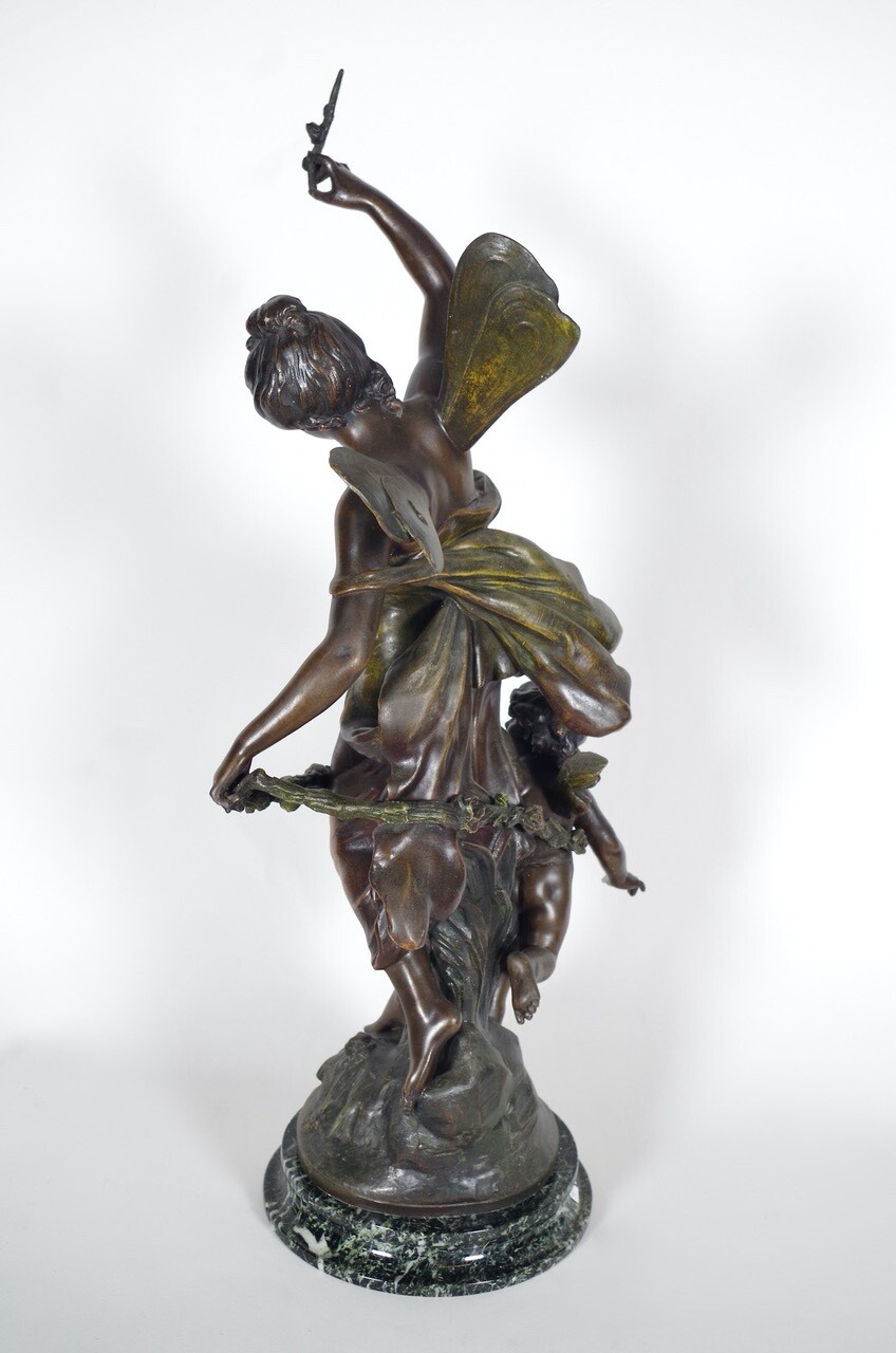 Auguste Moreau – L&rsquo;Amour et le Printemps, patinated ruler circa 1880