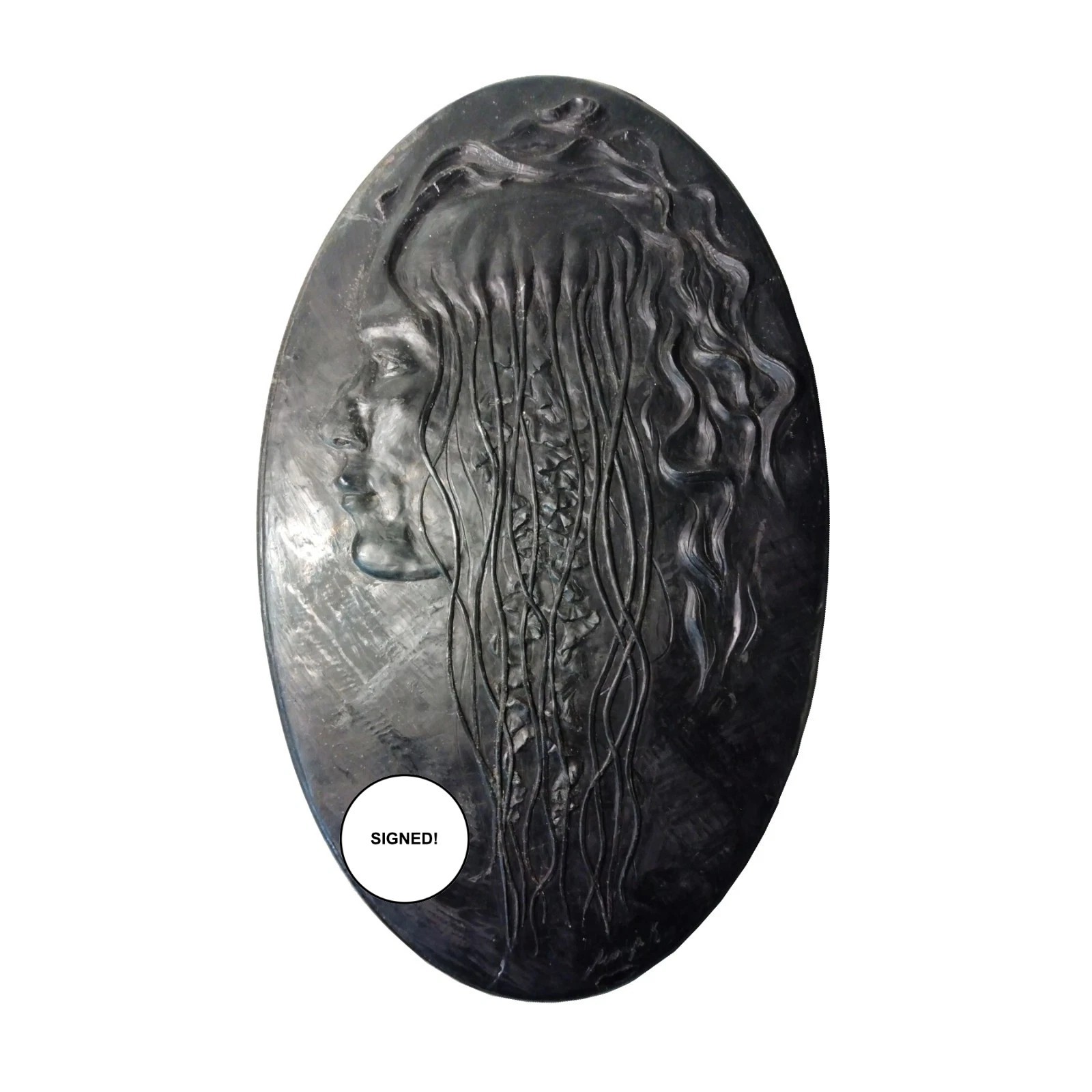 Mariya K Bas SIGNED Relief Oval Hanging Wall Sculpture Woman Goddess Portrait