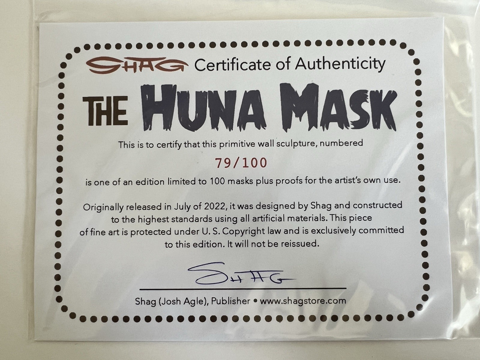 New SHAG The Huna Mask – 2022 SDCC Exclusive 79/100 Limited Edition – SIGNED