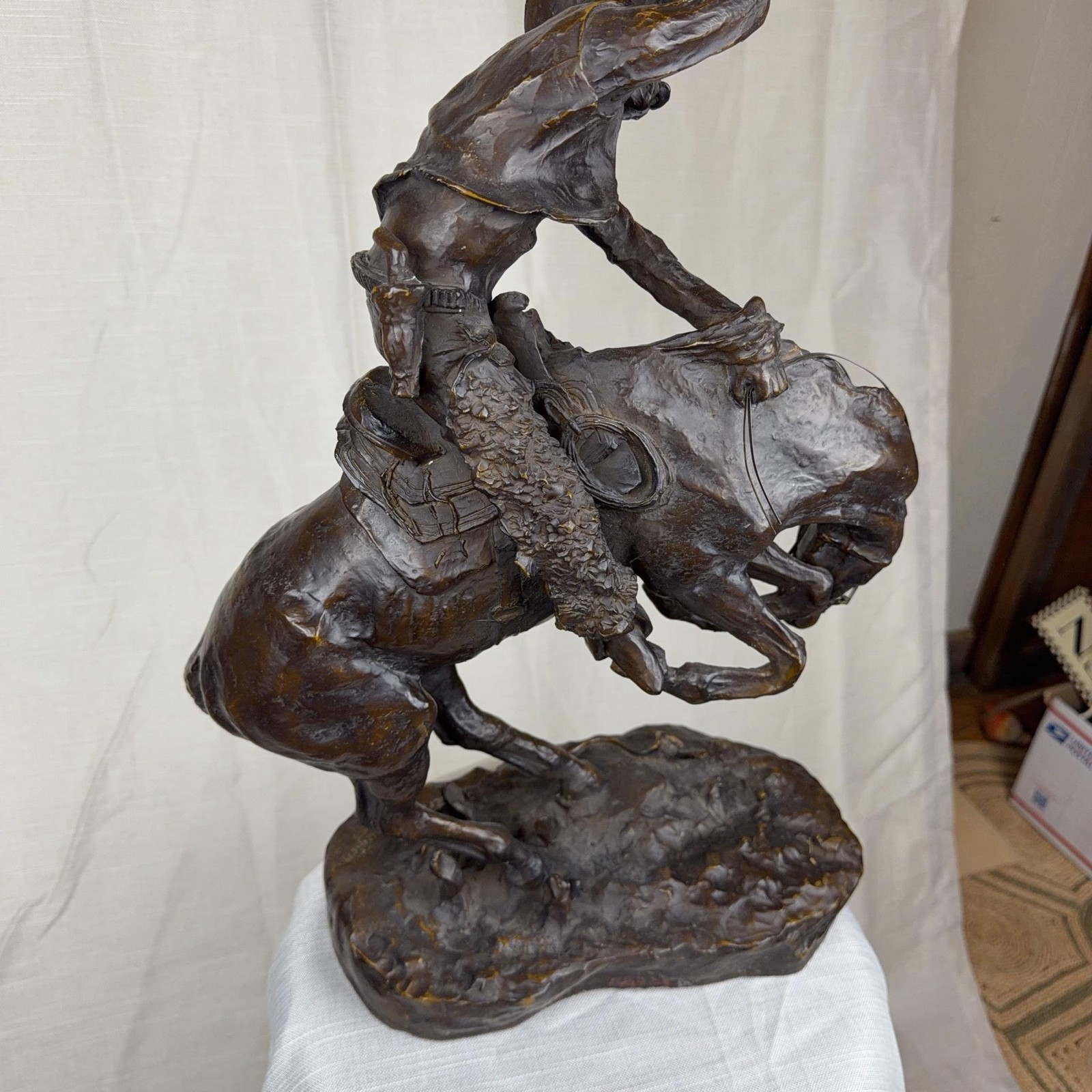 Frederic Remington Cowboy On Horse Bronze Western « The Rattlesnake » Large Signed