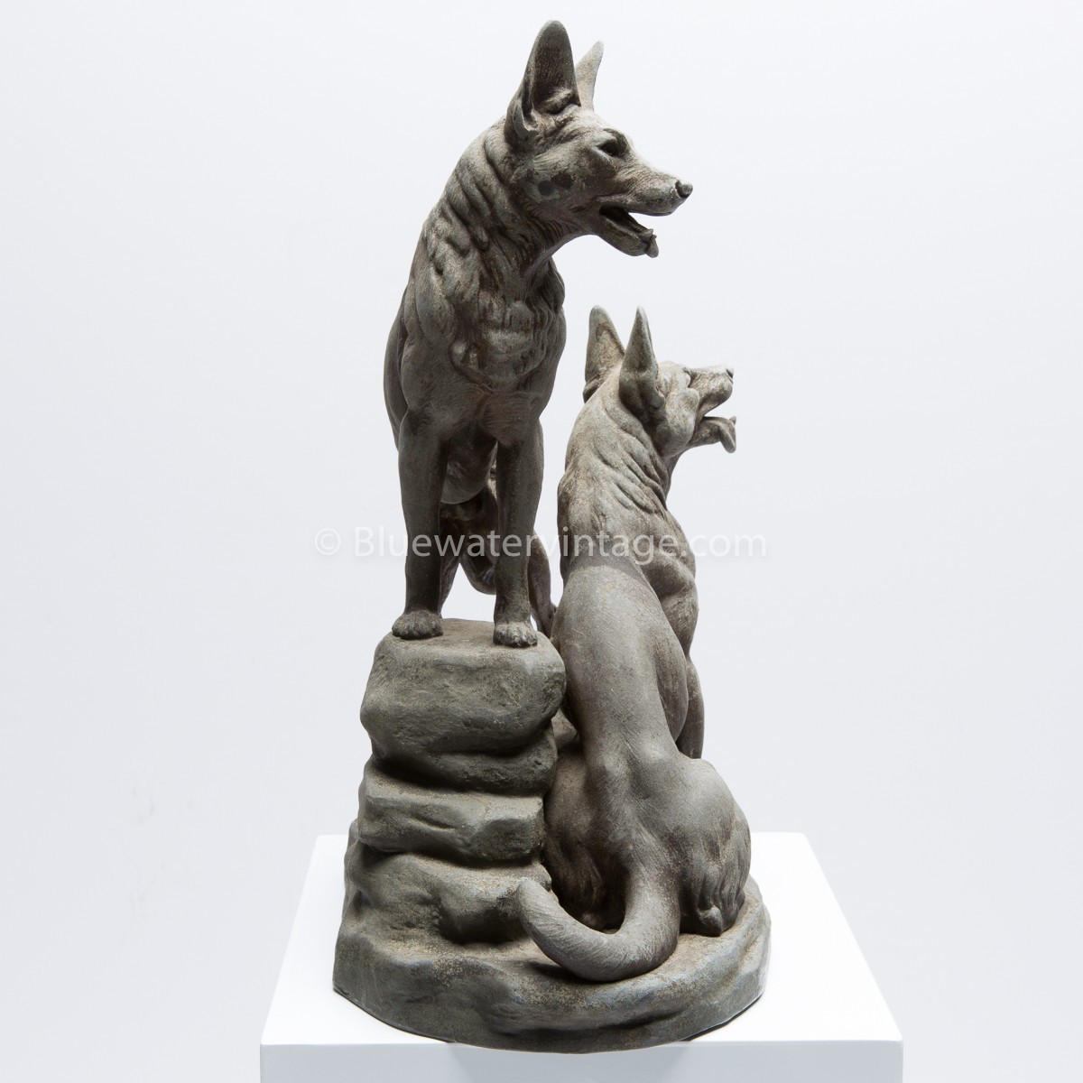 1920s-30s Spelter Deco Statue German Shepard Dogs Signed L. Carvin Paris France!