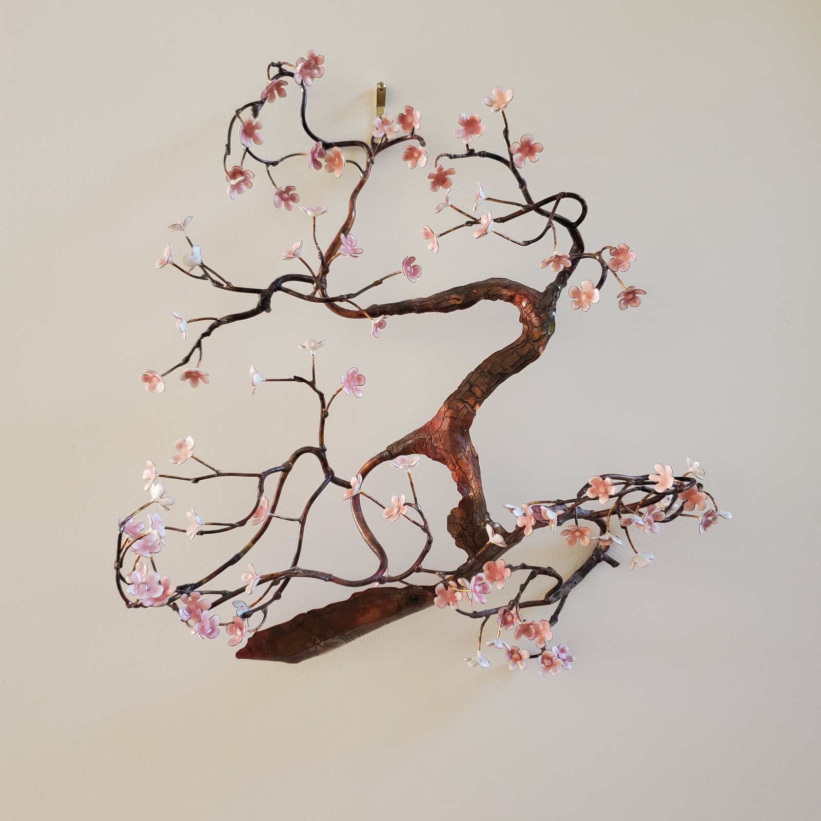Bovano of Cheshire Blooming Bonsai Metal Tree Sculpture Pink White Flowers