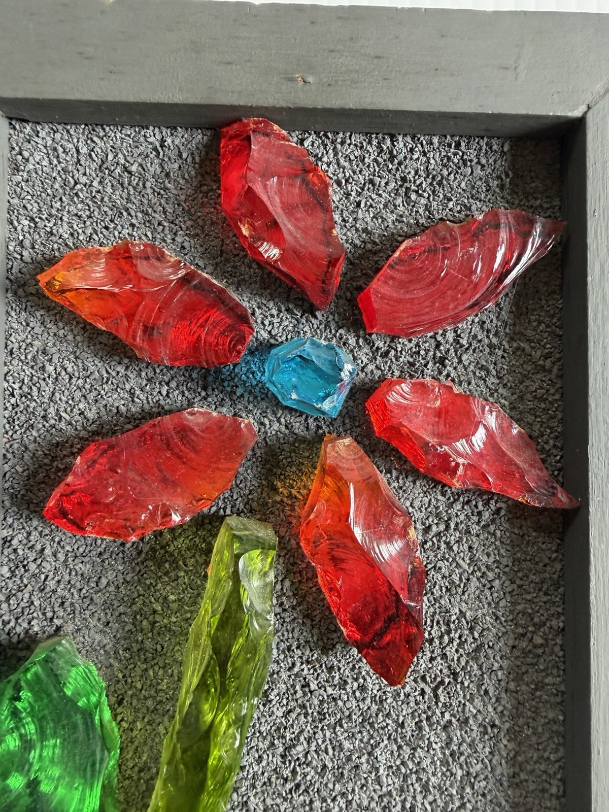 Vtg Mid-Century Brutalist Colored Raw Glass Flowers Art Wall Hanging Handmade