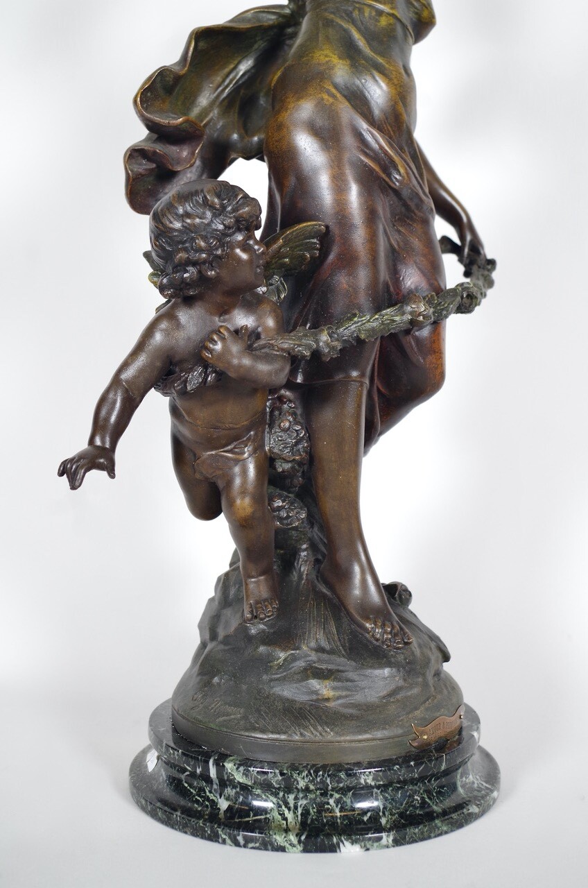 Auguste Moreau – L&rsquo;Amour et le Printemps, patinated ruler circa 1880