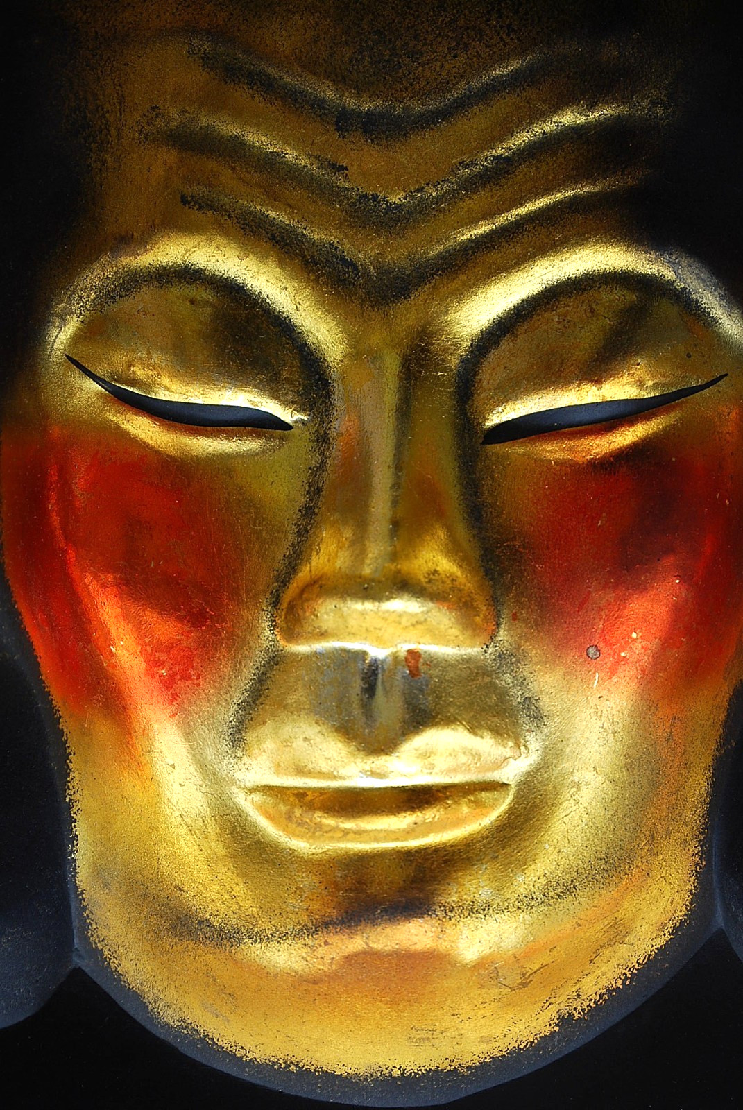 Vtg Set 2 BUDDHA PORTRAIT FACES Shadowbox Wall Art NEGATIVE SPACE Black/Gold 12&Prime;