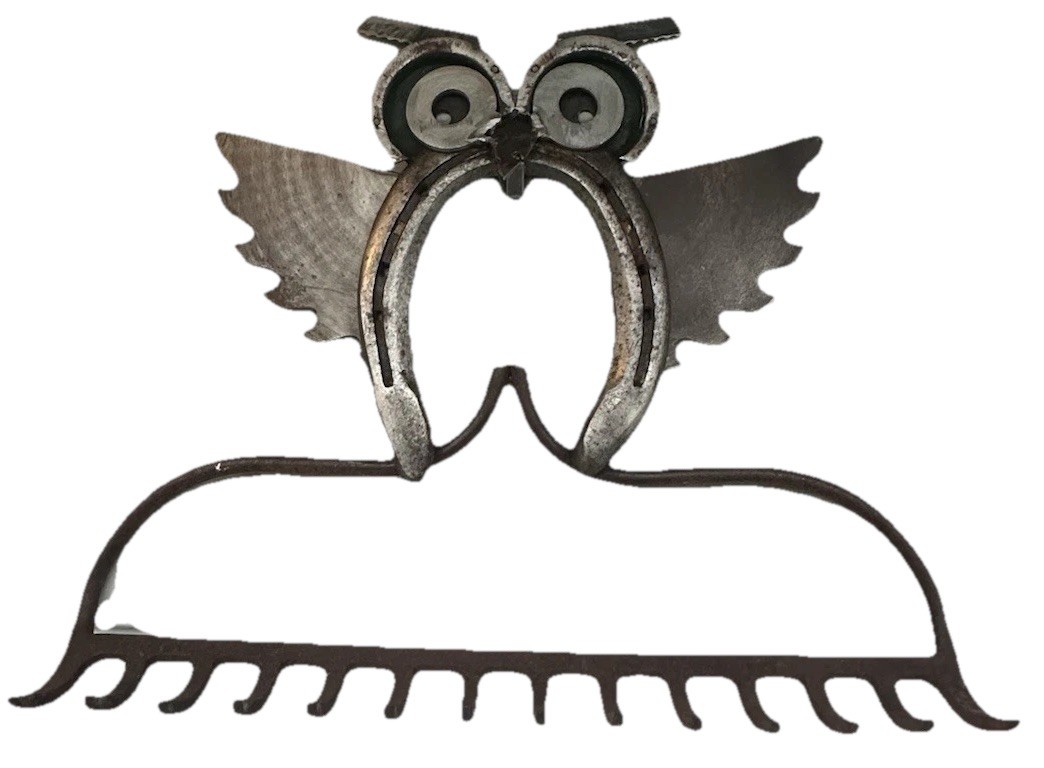Handcrafted Owl Sculpture Repurposed Metal Art Piece Using Horseshoes And More