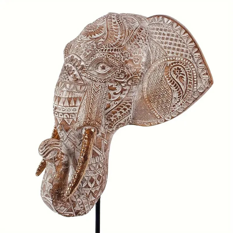NEW 12&Prime; Elephant Bust African Native Style. Resin Figurine Sculpture 12hx7w