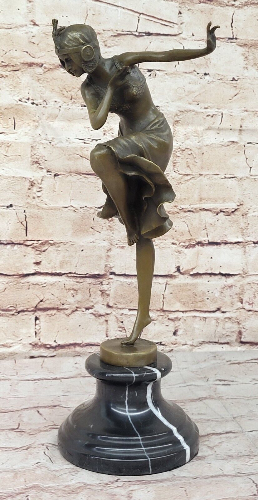 Signed Patina Tall Chiparus Lady FLAPPER 1920 1930 Bronze Sculpture Marble Base