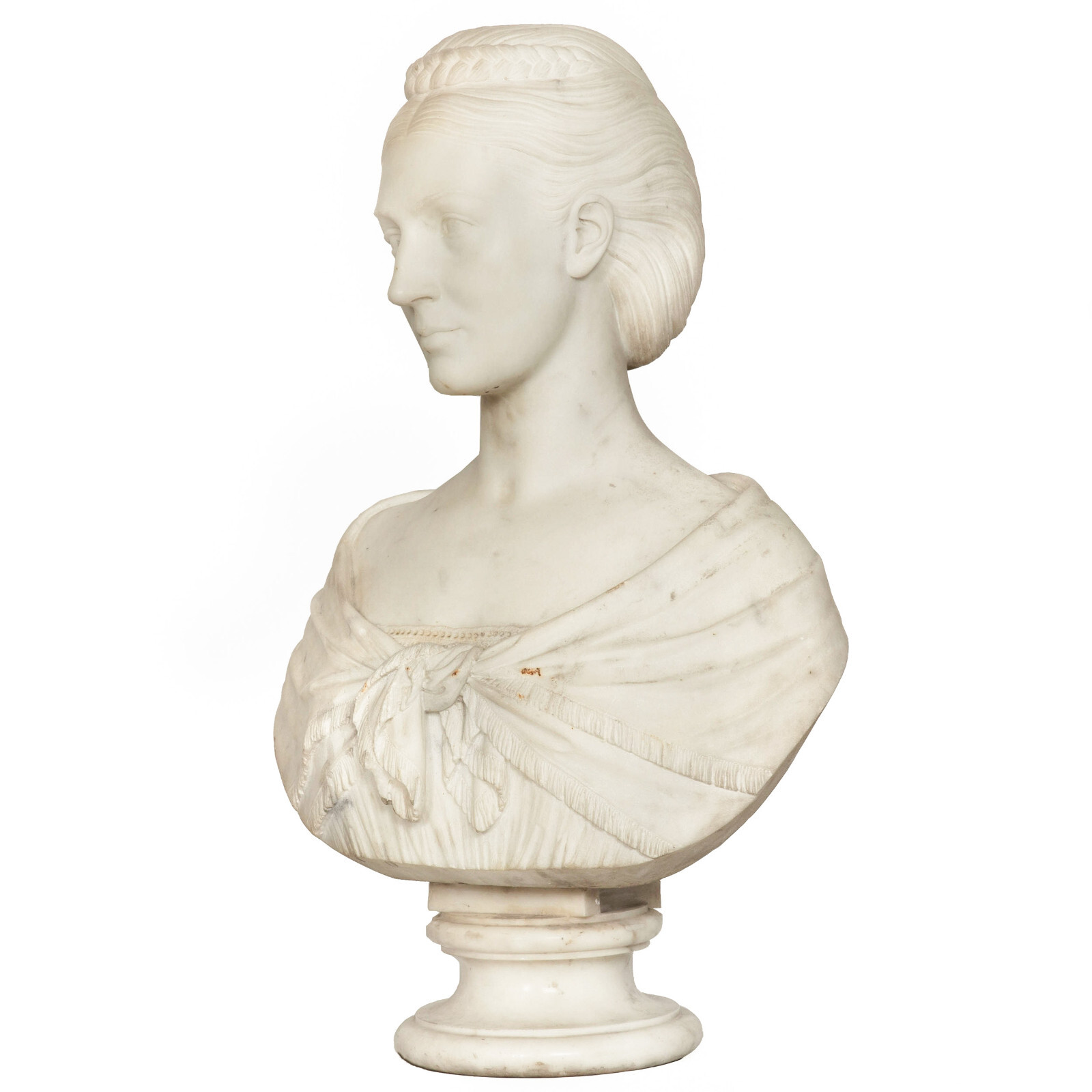 English Antique Marble Bust “Lady Layard” by John Warrington Wood ca. 1870
