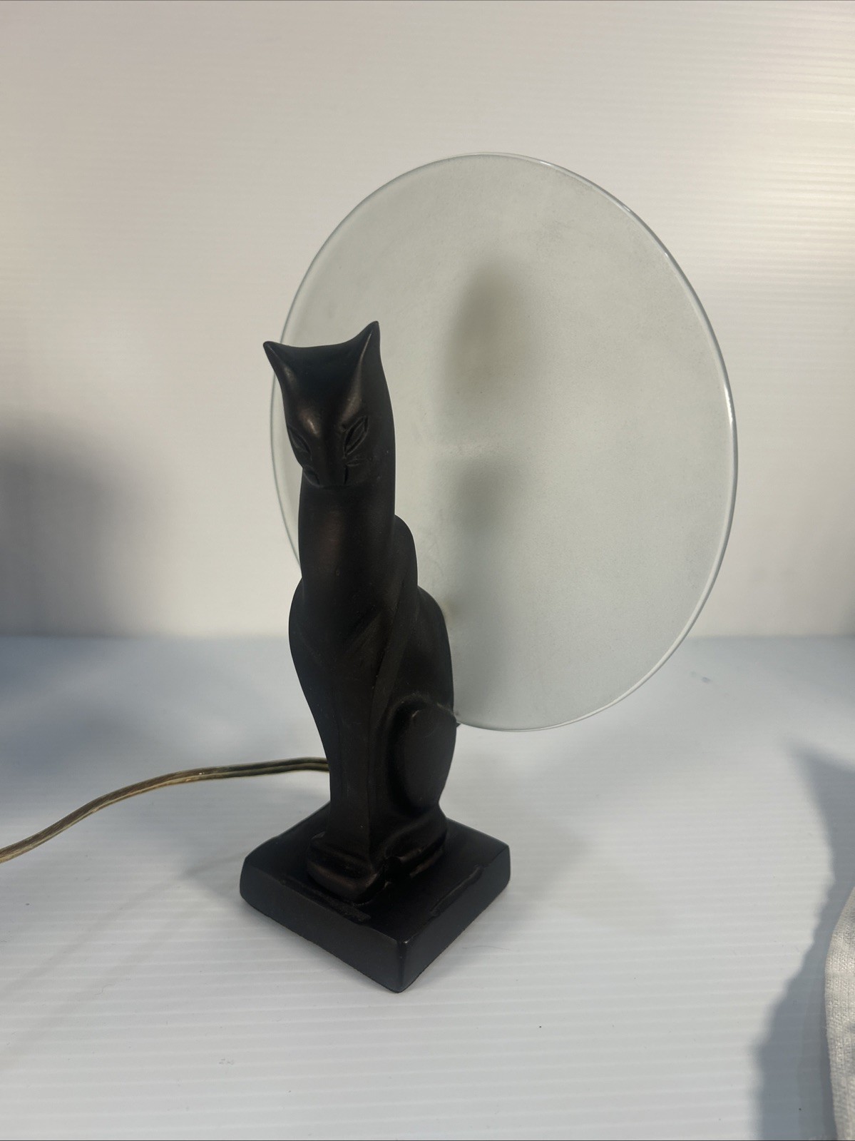 Art Deco Bronze Cat Moon Lamp Feline Sculpture Light Early Vintage 1920s