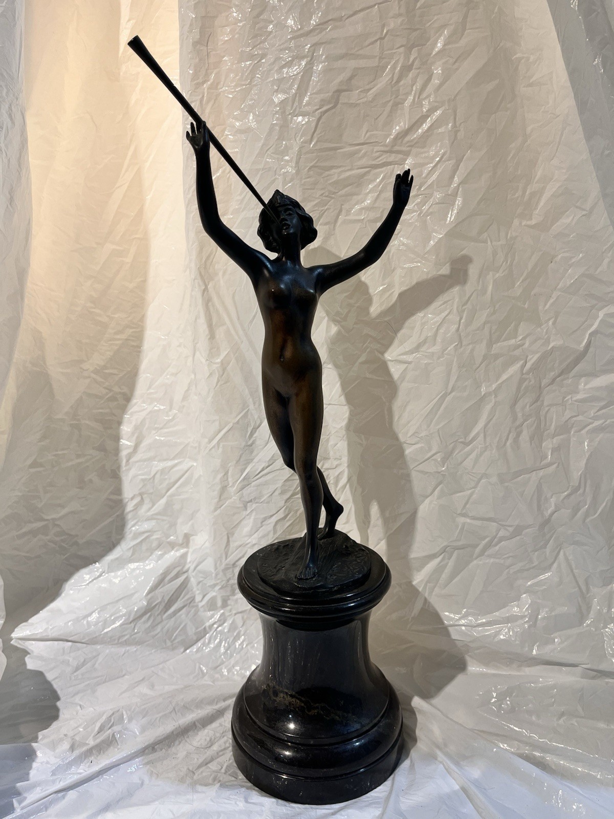 Art Deco Bronze by F. Lffland Signed Bronze Sculpture Female Figure Statue