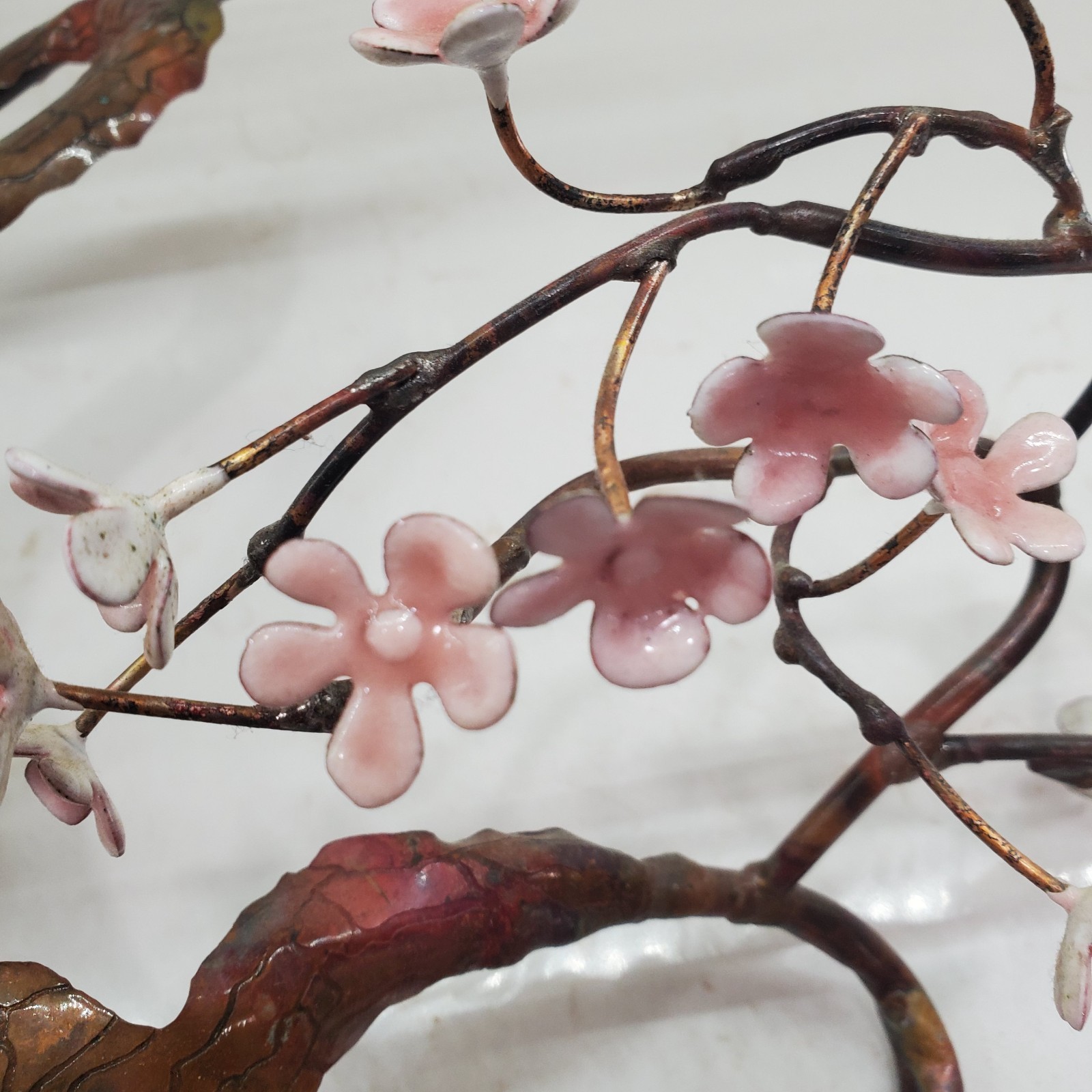 Bovano of Cheshire Blooming Bonsai Metal Tree Sculpture Pink White Flowers