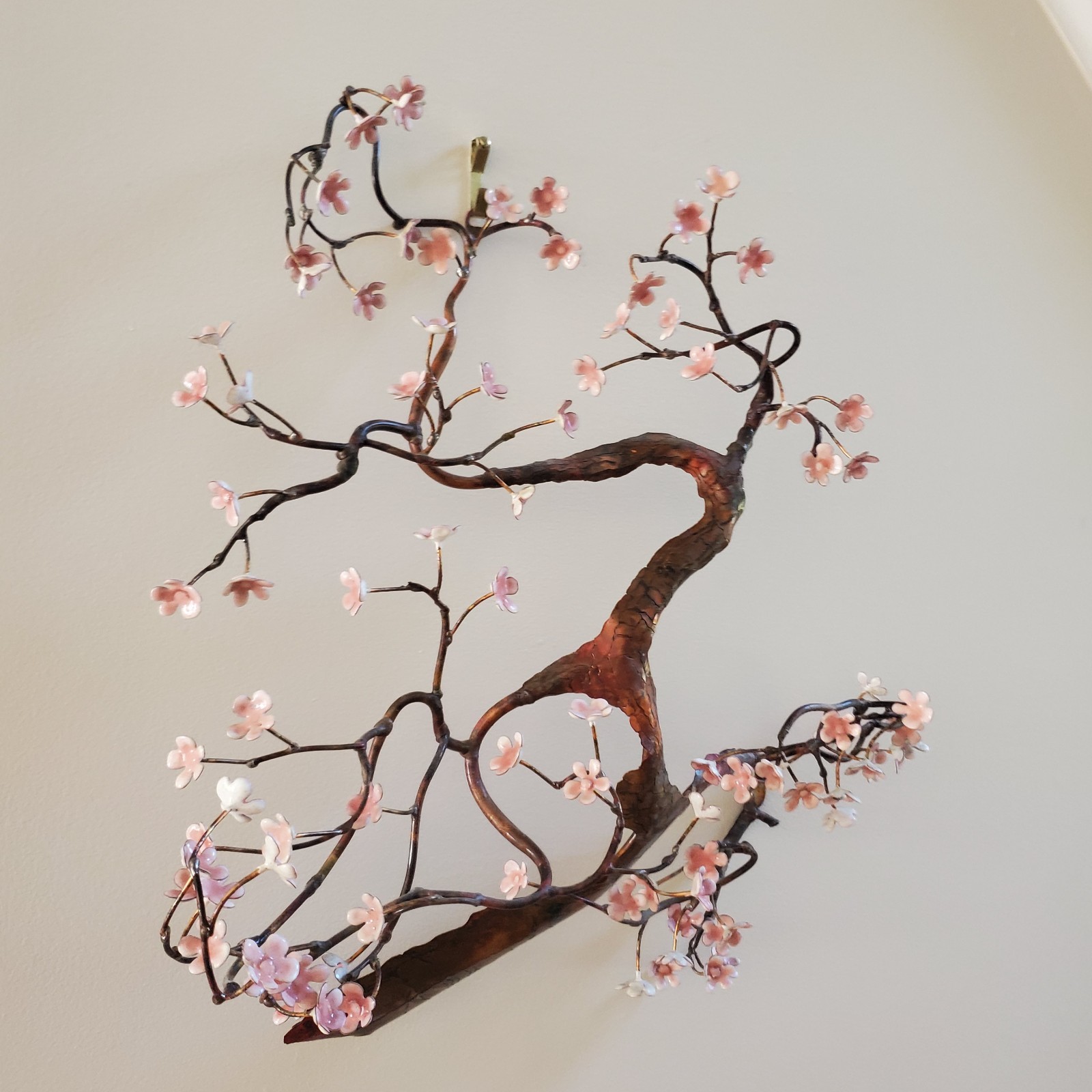 Bovano of Cheshire Blooming Bonsai Metal Tree Sculpture Pink White Flowers