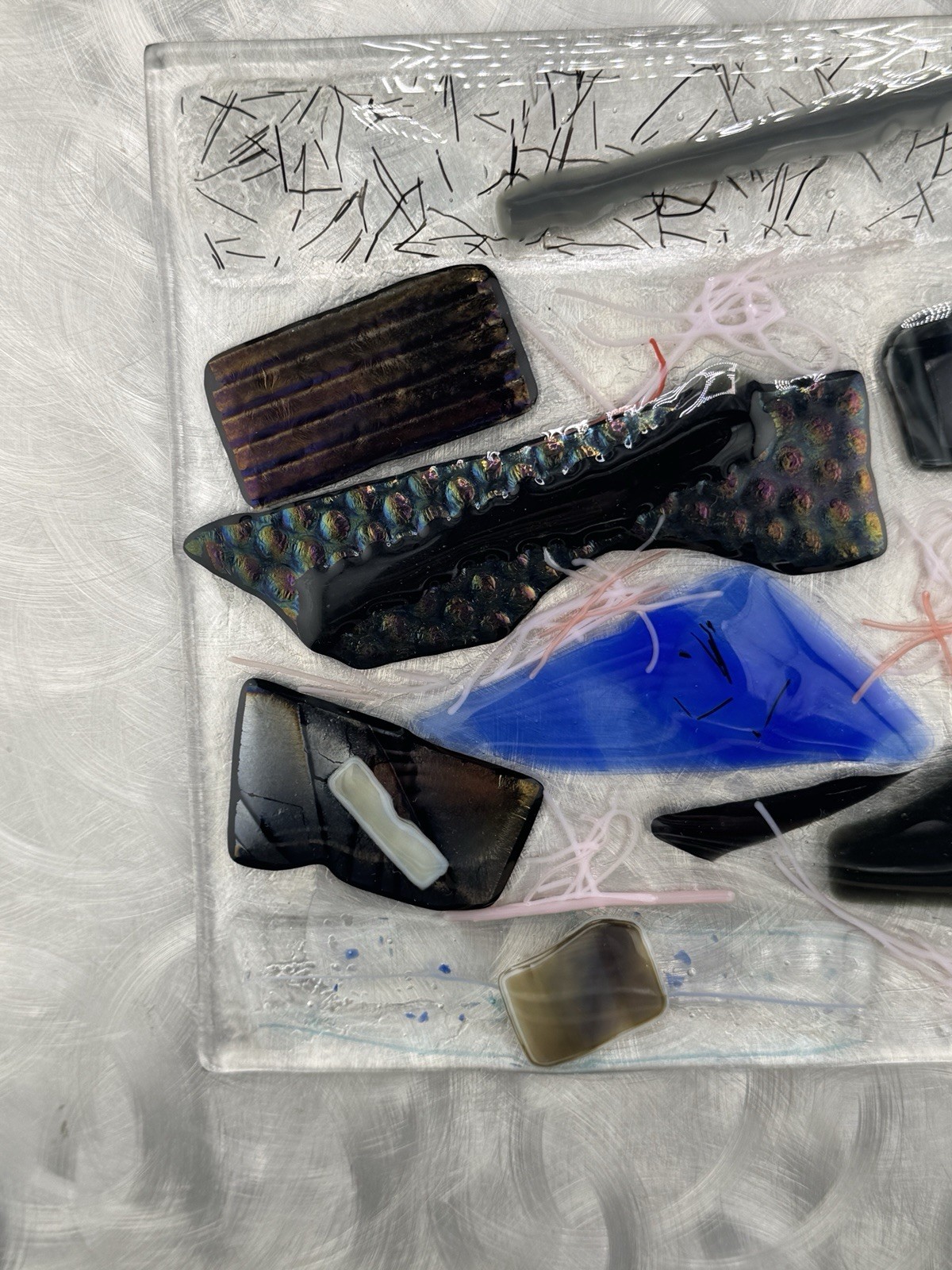Karon Ohms? Art Glass Wall Square 10×10”dichroic Fused Glass/Aluminum Wall Art