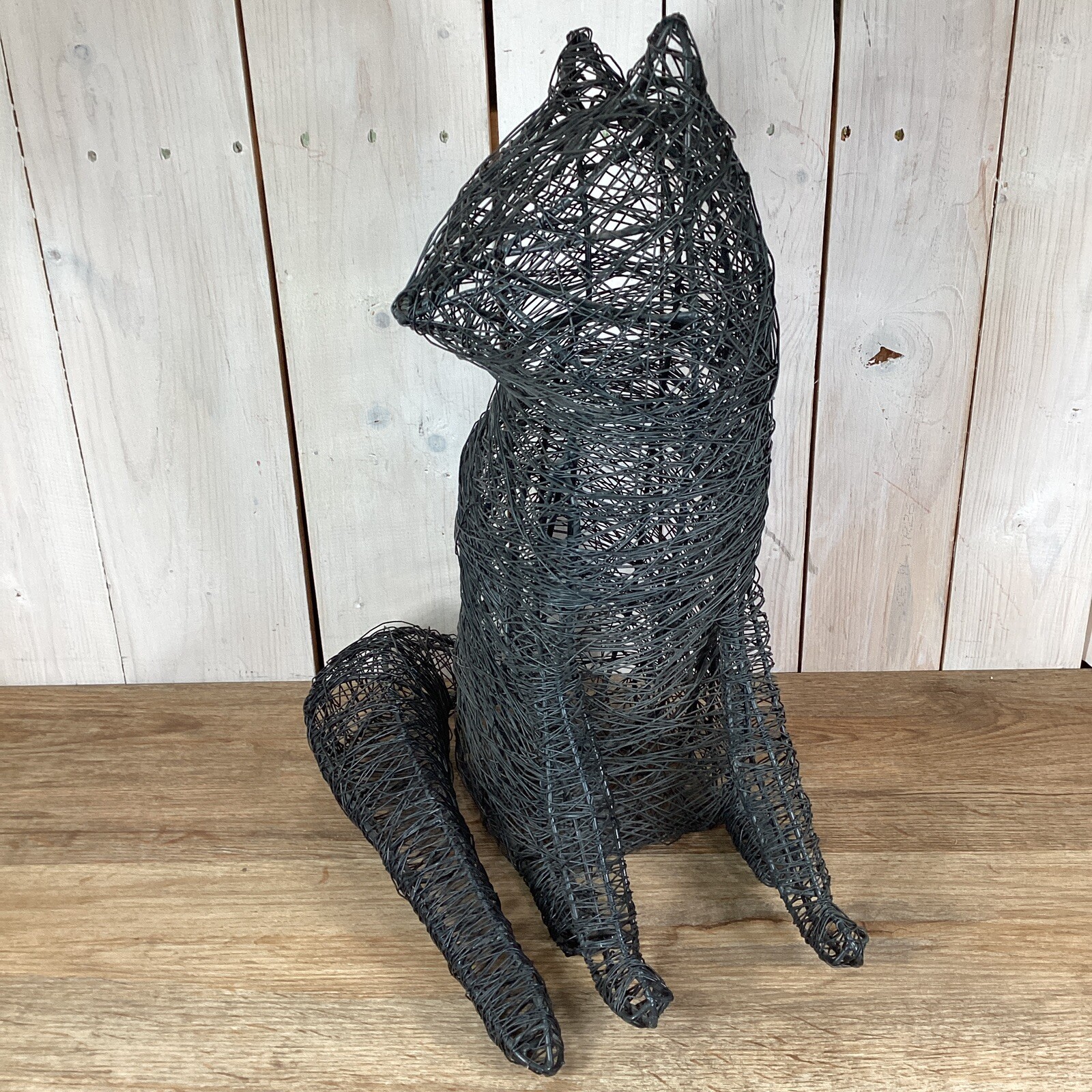 Contemporary Cat Or Fox Metal Wire Sculpture 18.5” Tall Modern Animal Art Decor