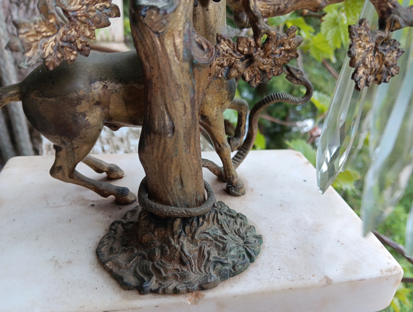 Antique Rare Bronze/marble Candlestick Snake Biting Horse
