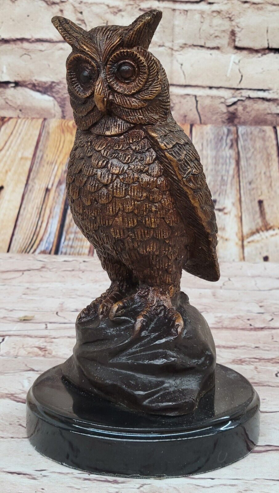 100% Solid Bronze Sculpture Gorgeous Detailed Owl Hot Cast Figurine Statue