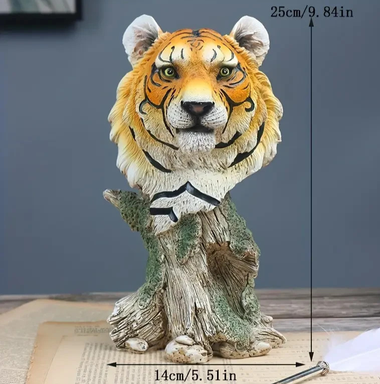 NEW 10&Prime; Tantalizing Realistic Tiger Head Bust. Resin Figurine Sculpture 10x6x4