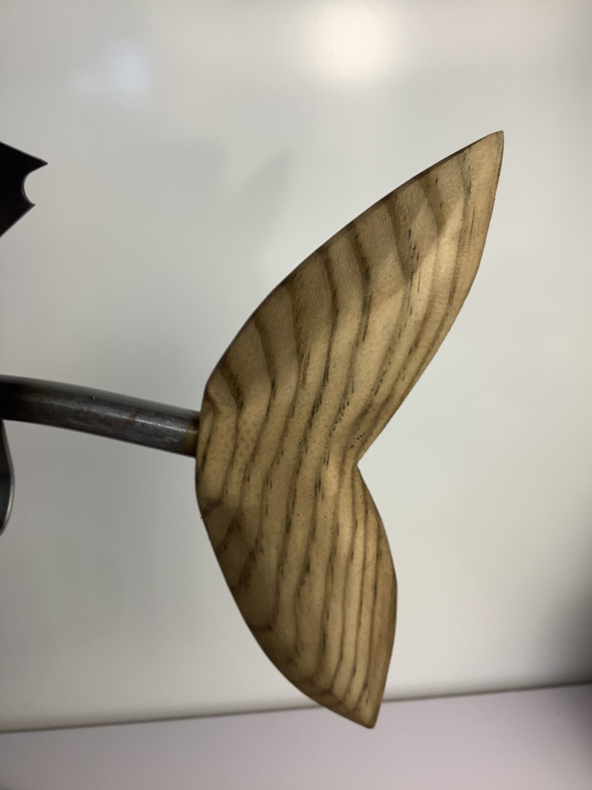 Rare One of a Kind Metal Art Fish With Wooden Head And Tail Handmade 14&Prime; x 14&Prime;