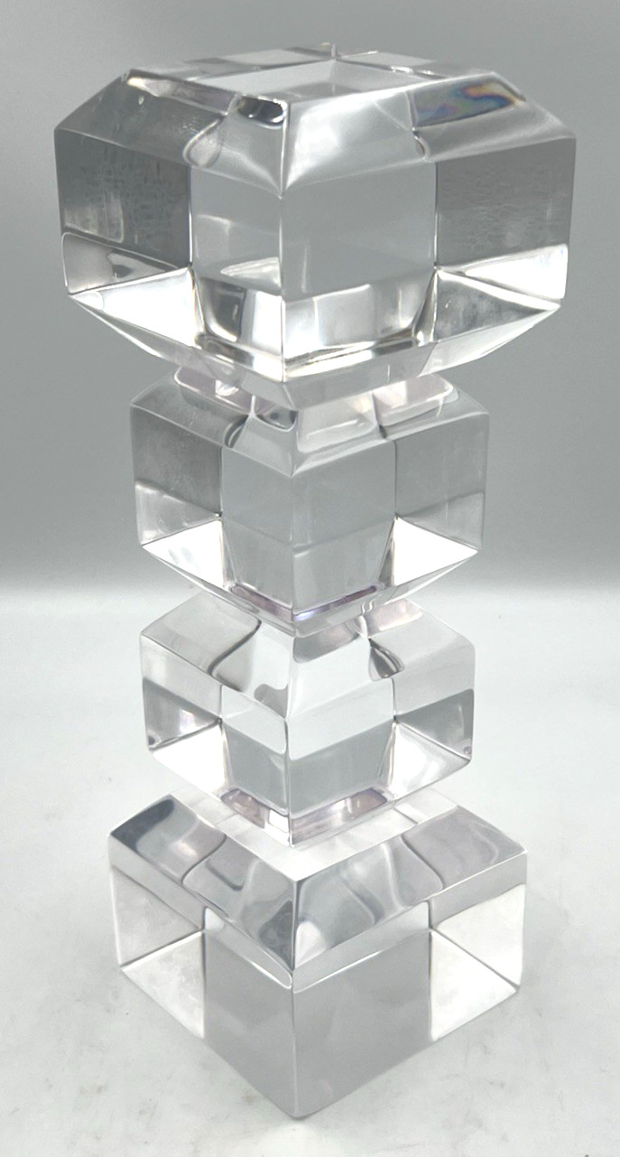 4 Lucite Acrylic Modernist Abstract Stacked Cube Art Sculptures VTG 70s 6&Prime;-12&Prime; T