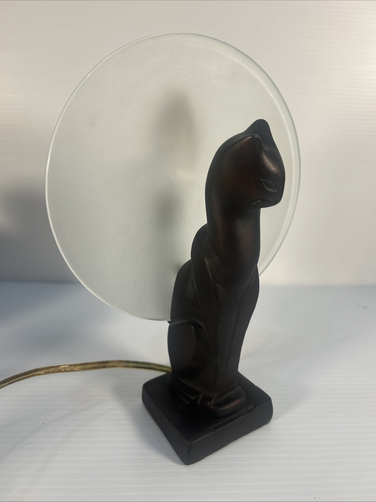 Art Deco Bronze Cat Moon Lamp Feline Sculpture Light Early Vintage 1920s