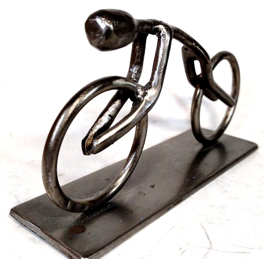 Handcrafted Cyclist Welded Steel Sculpture Modern Art « One With » Artist Signed