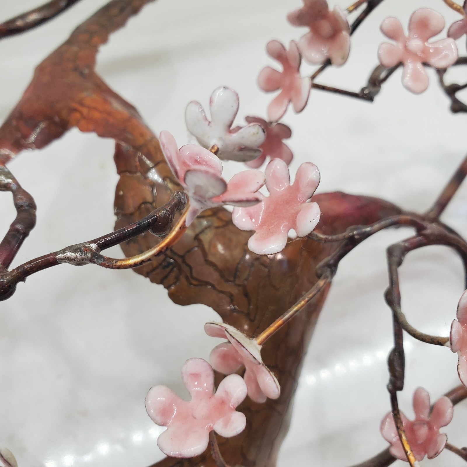 Bovano of Cheshire Blooming Bonsai Metal Tree Sculpture Pink White Flowers