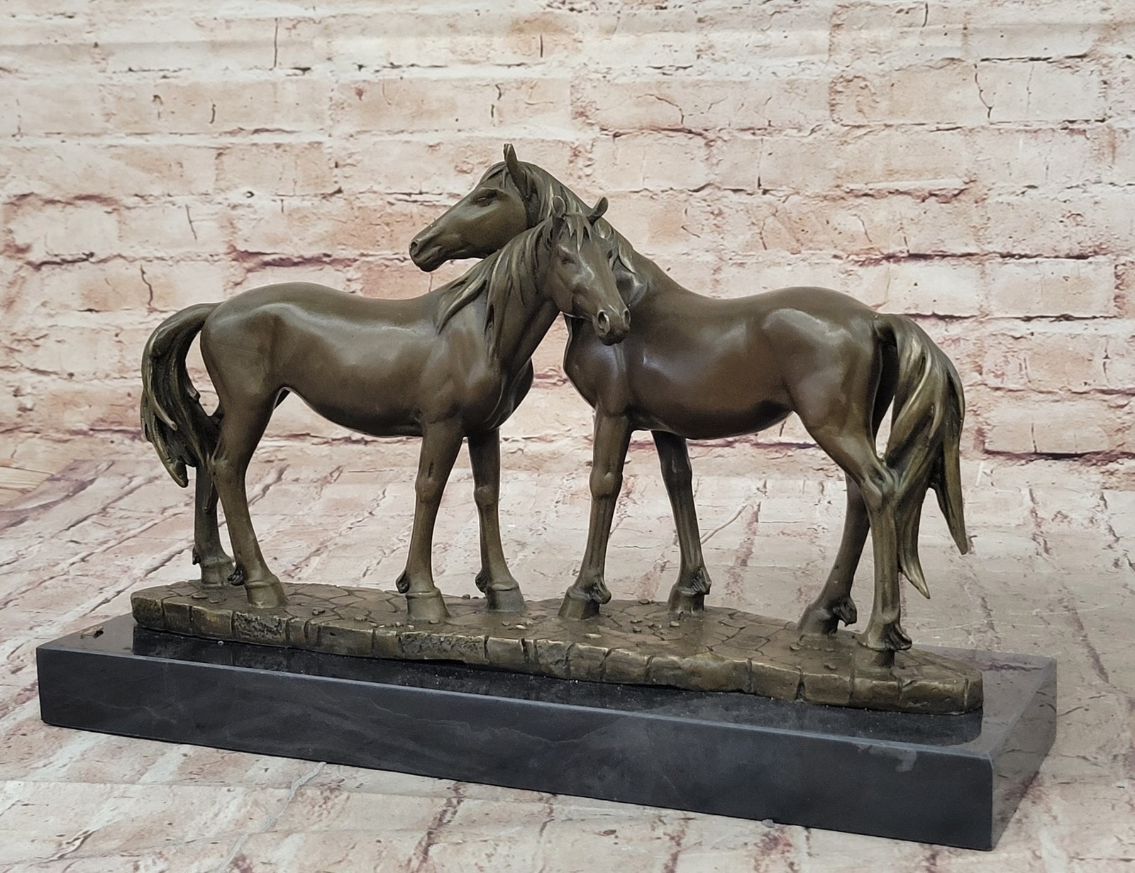 Thoroughbred Two Loving Horses Equestrian Western Art Bronze Marble Statue SALE