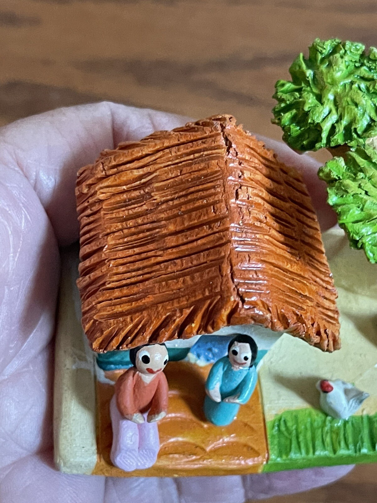 Colombian Folk Art Clay Pottery village home Sculpture ~3x2x2.25” Diorama