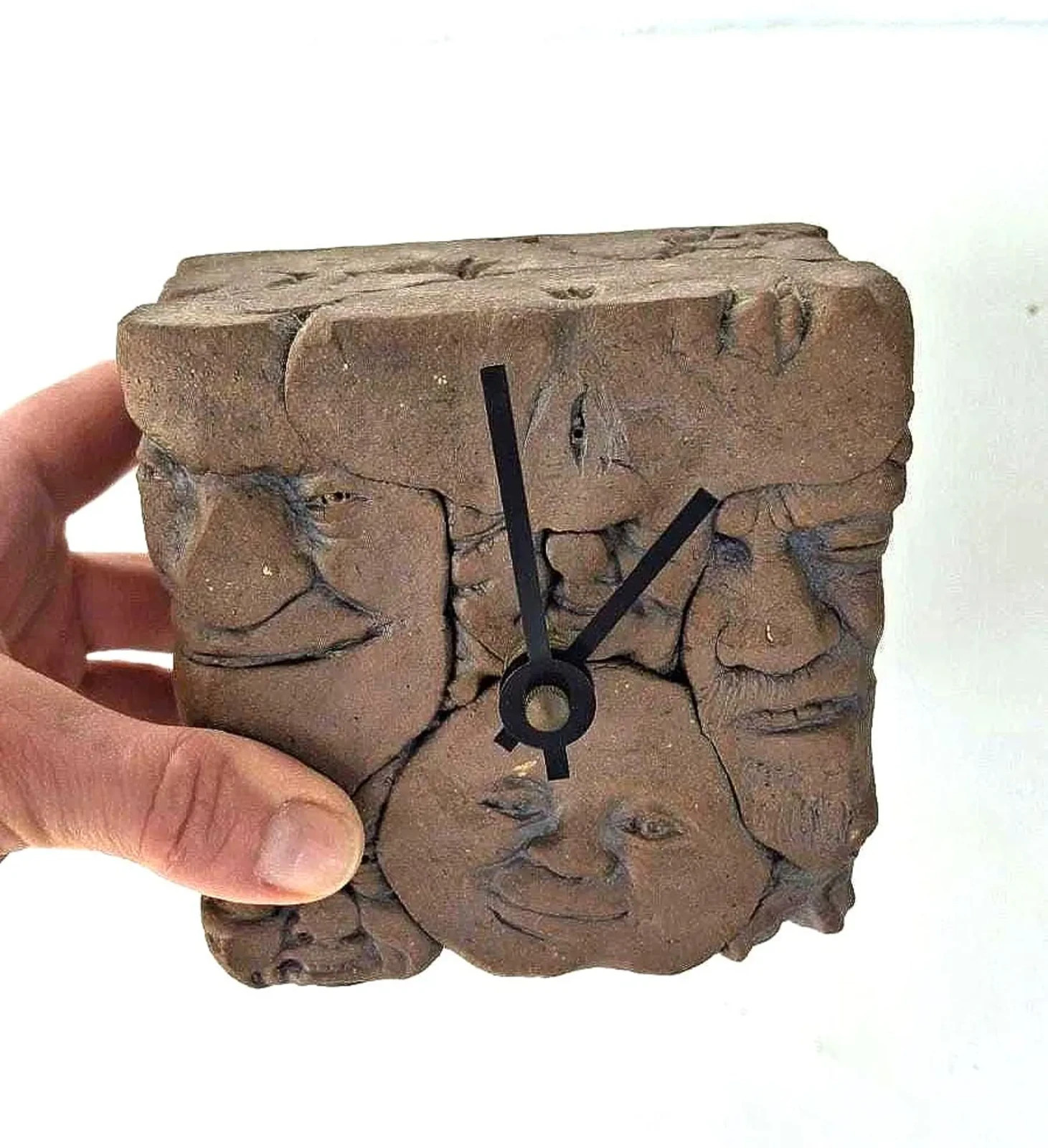 OOAK Clock with Faces Clay RENAISSANCE FESTIVAL Vintage Sculptor