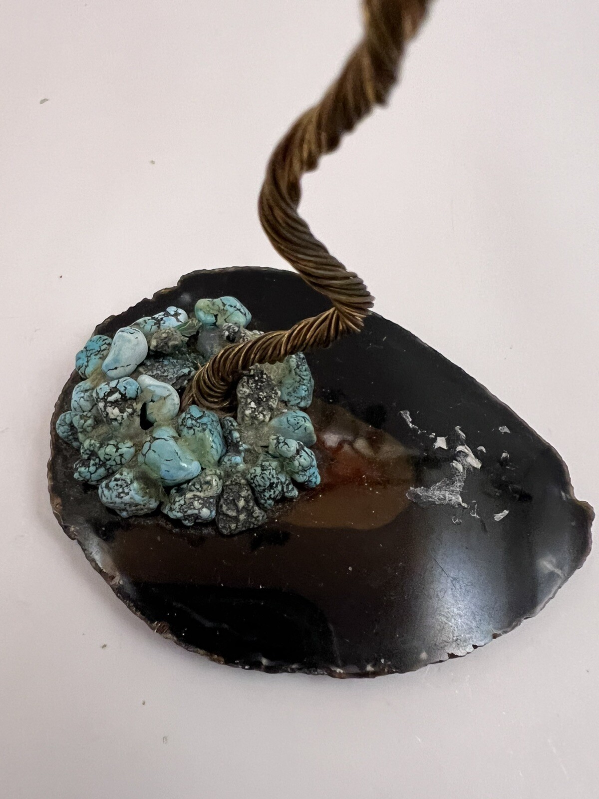 Wire Sculpture Bonsai Tree Agate Base Birthstone Gemstone Brown Decor Nature