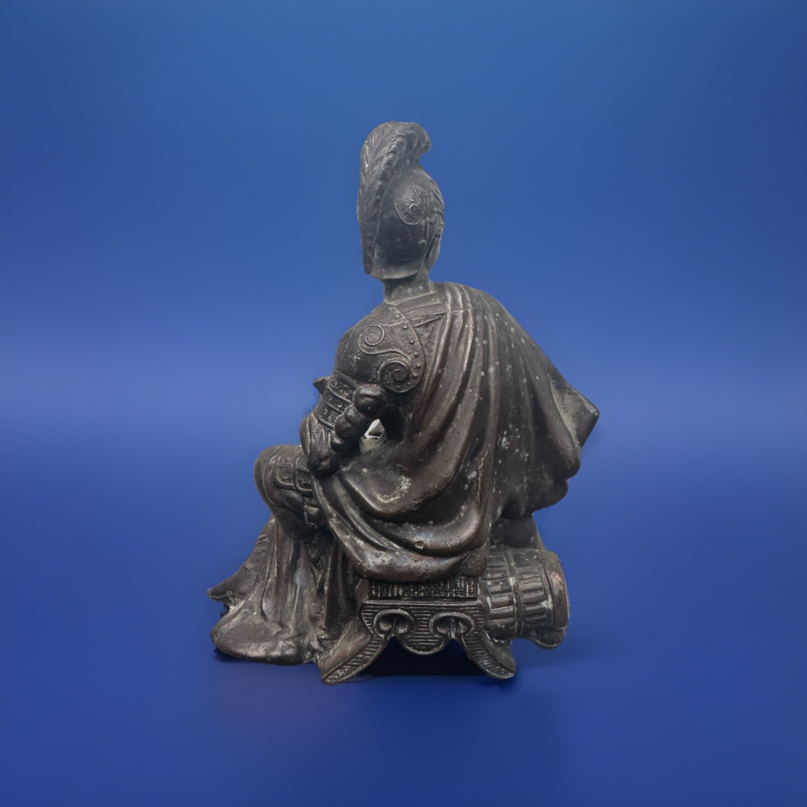 Antique Spelter Classical Lady Musician Figurine Bronze Finish Seated Statue 8”