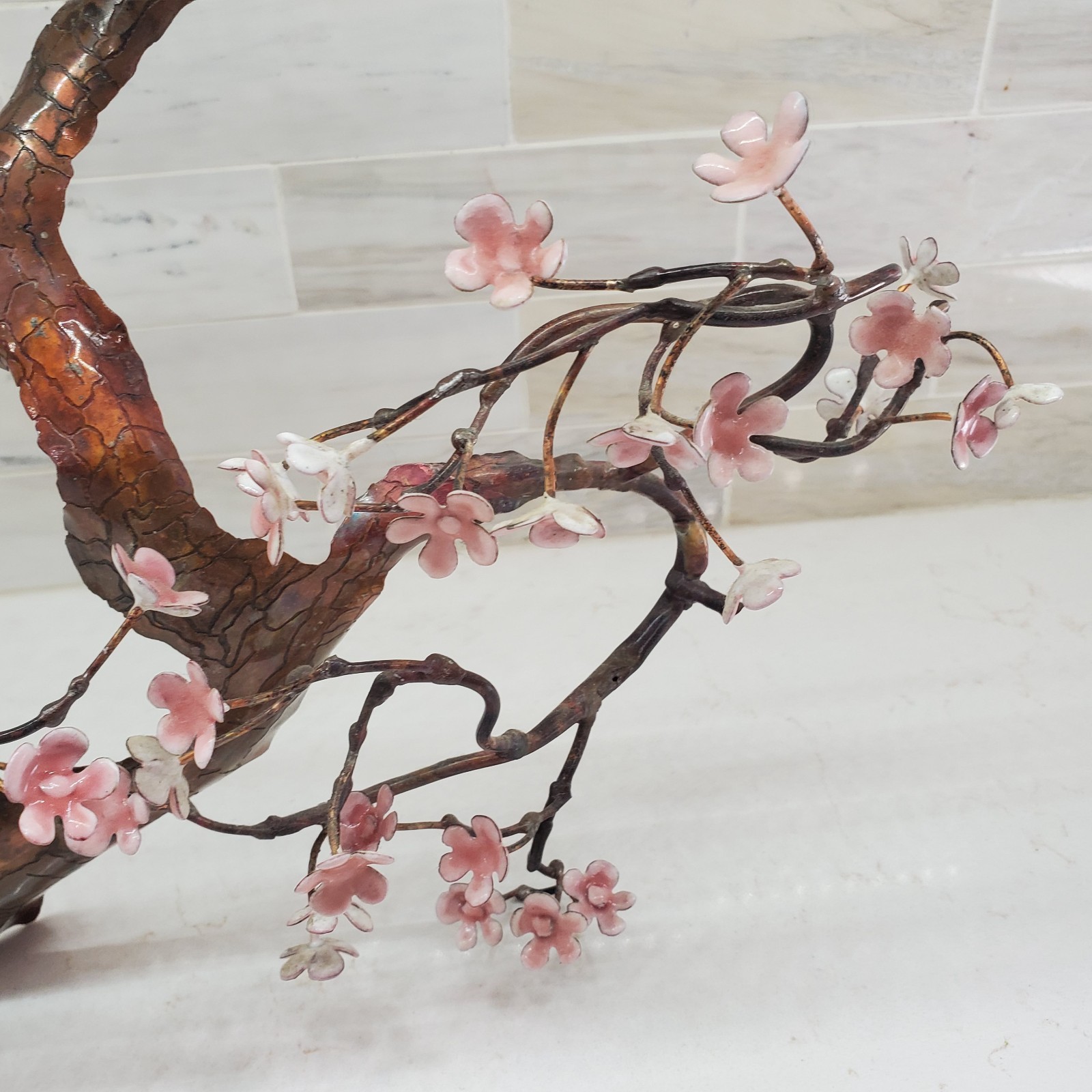 Bovano of Cheshire Blooming Bonsai Metal Tree Sculpture Pink White Flowers