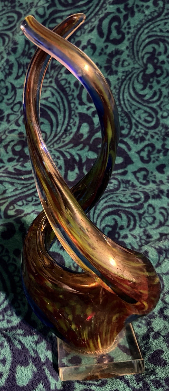 Rainbow Murano Art Glass Style Multicolor Ribbon Swirl Sculpture Centerpiece 12”